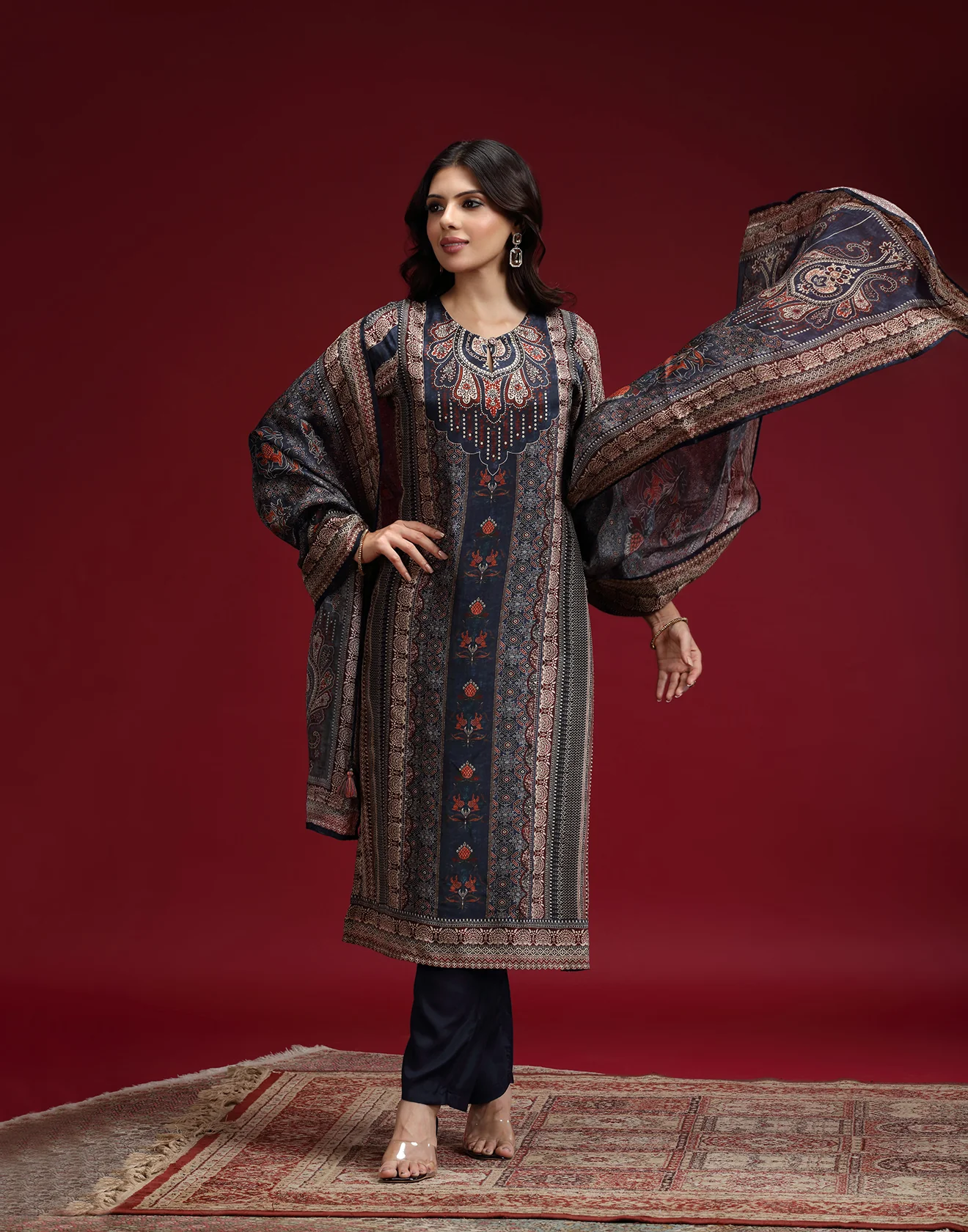 Ajrakh Tale Printed Workwear Kurta Set