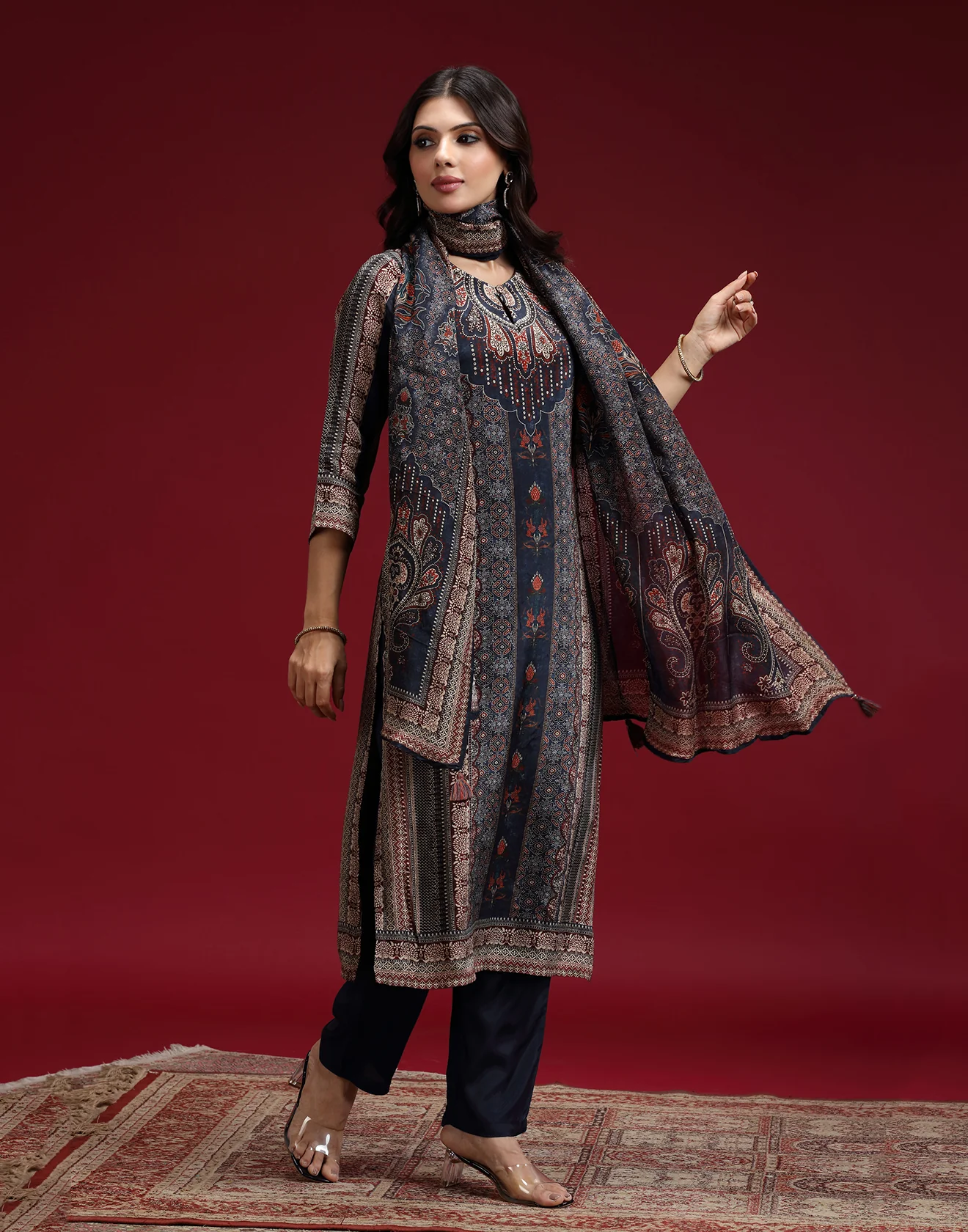 Ajrakh Tale Printed Workwear Kurta Set - Image 2