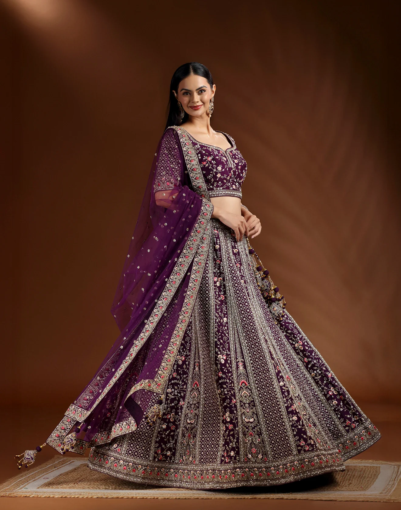 Amethyst Veil Embroidered Bridal Lehenga