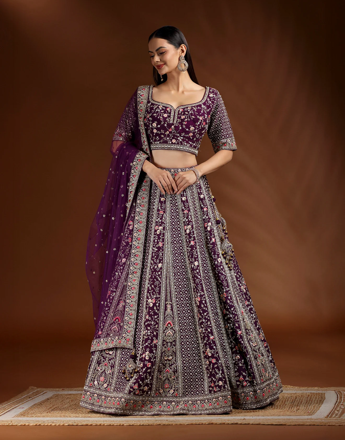 Amethyst Veil Embroidered Bridal Lehenga - Image 2