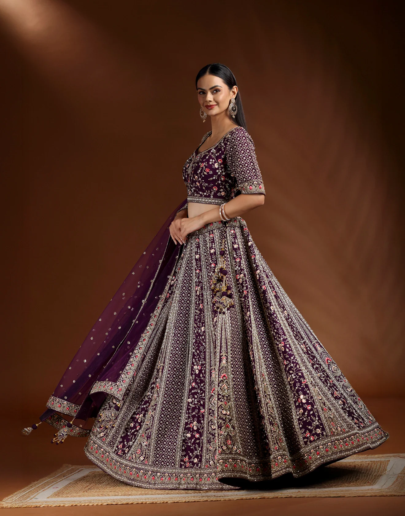 Amethyst Veil Embroidered Bridal Lehenga - Image 3