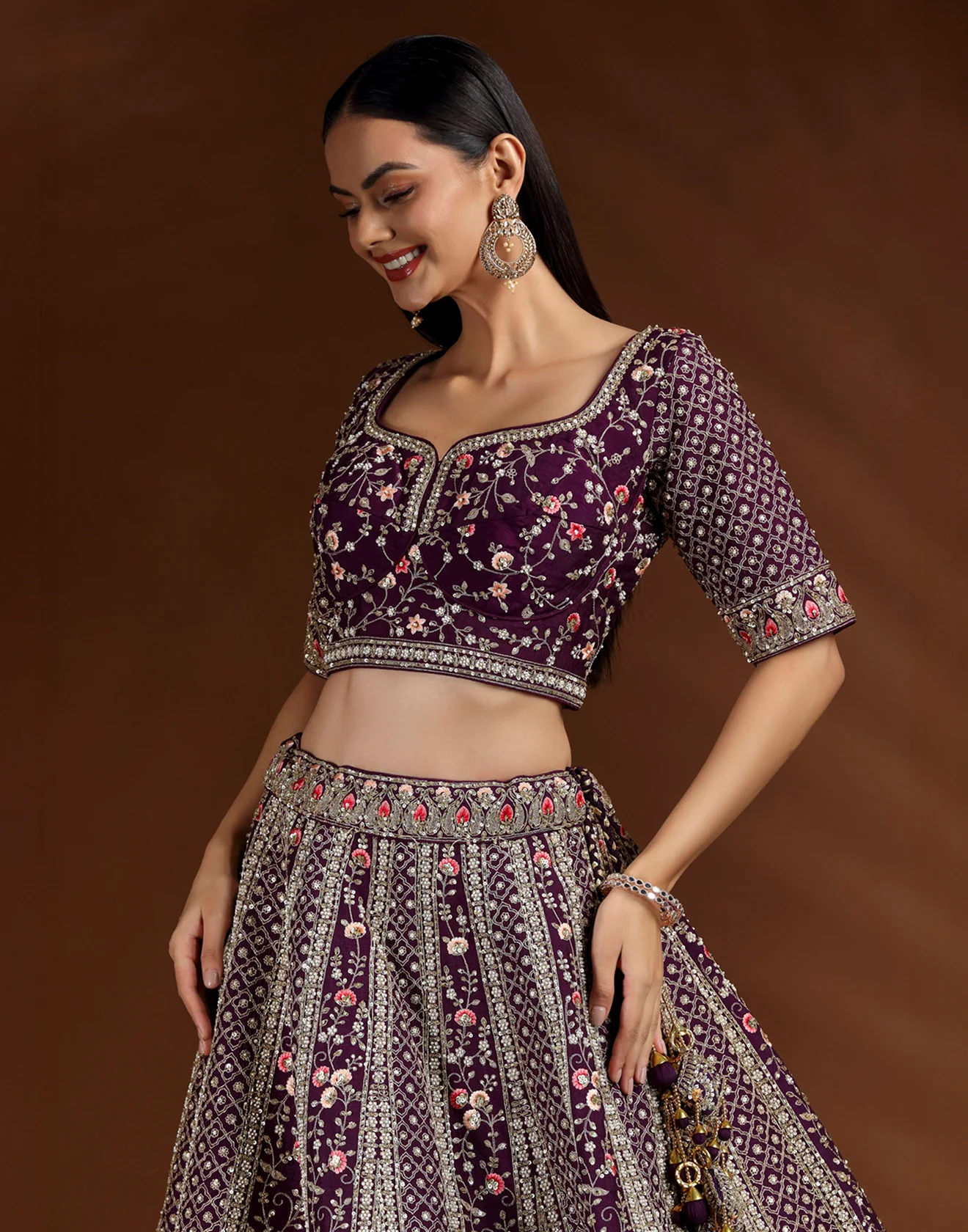 Amethyst Veil Embroidered Bridal Lehenga - Image 4