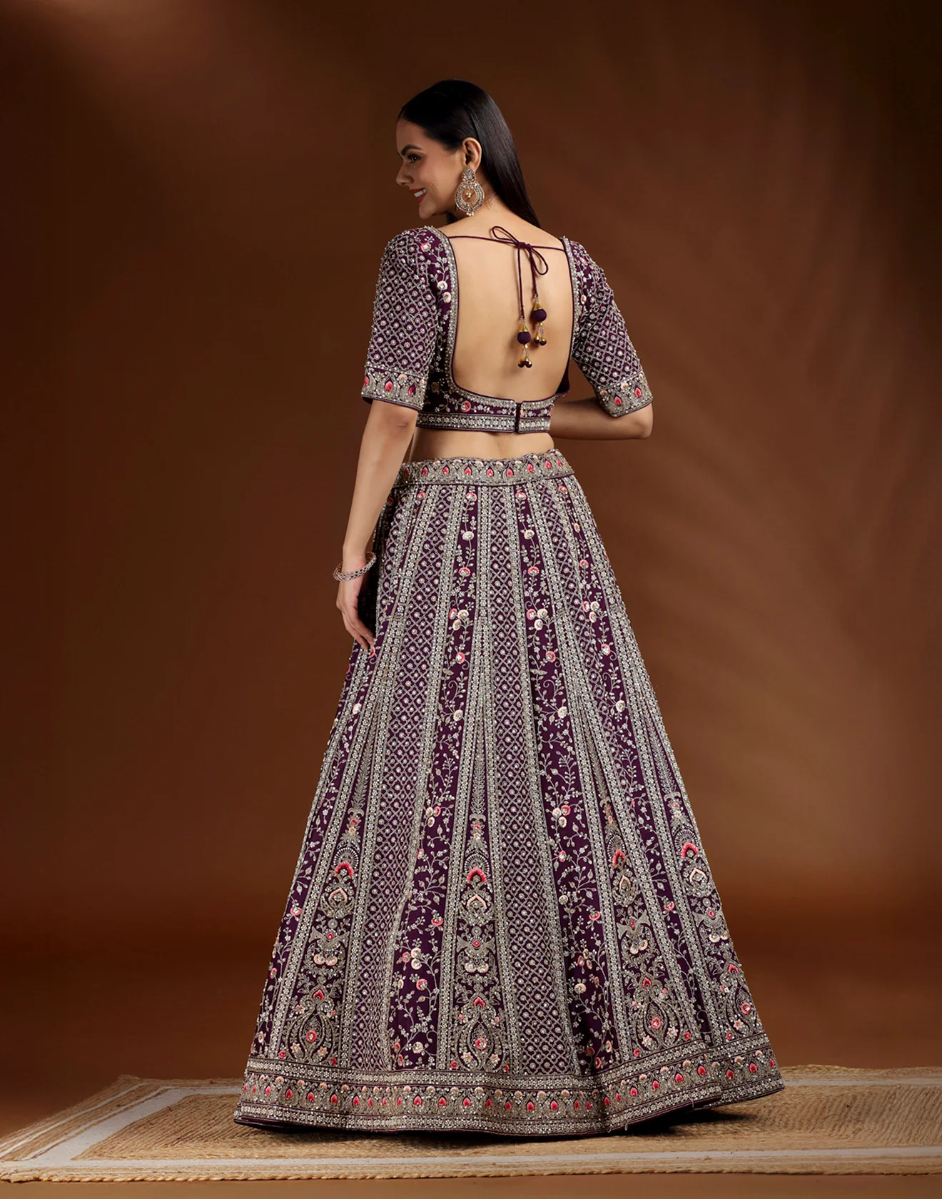 Amethyst Veil Embroidered Bridal Lehenga - Image 5