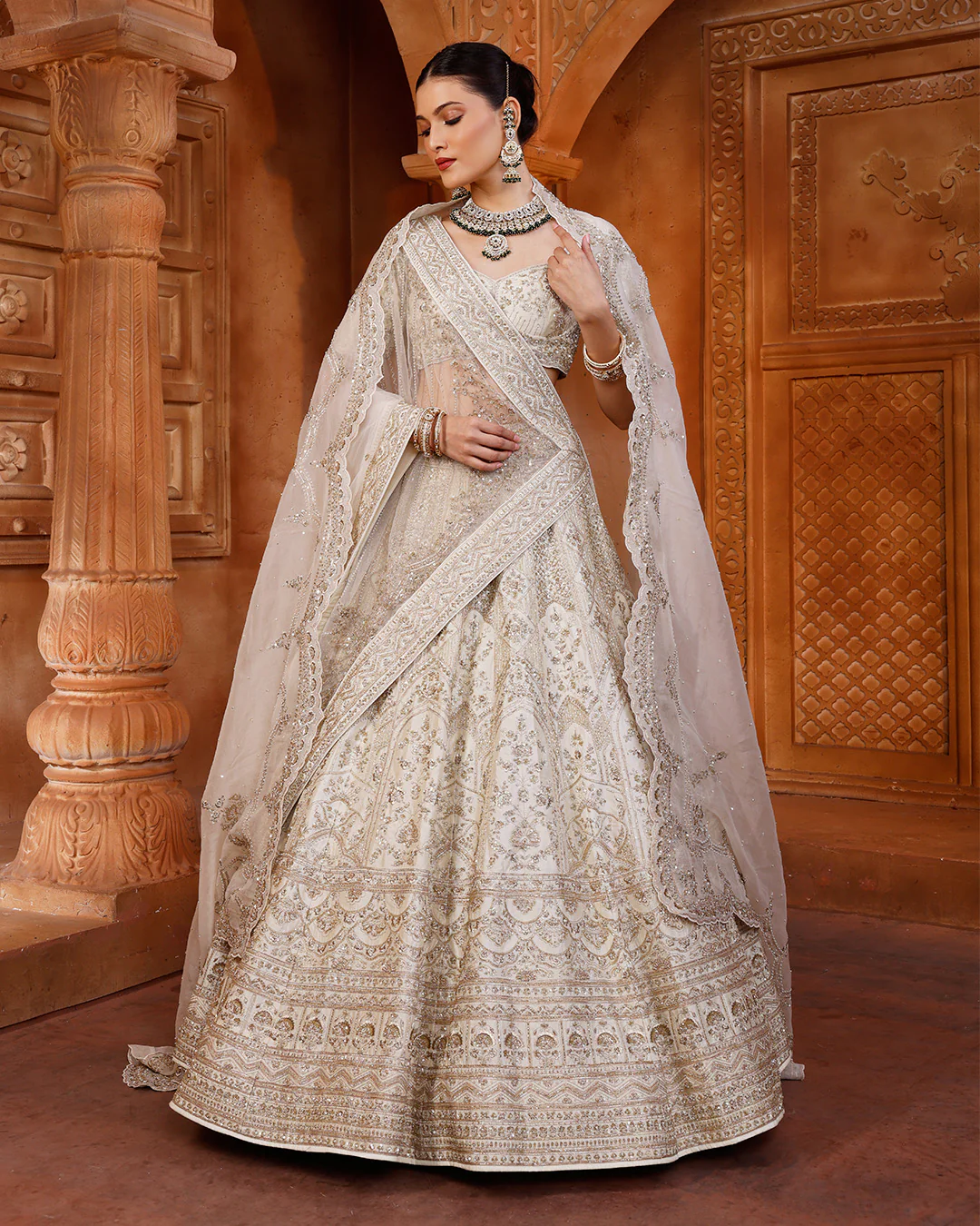Angelic Ivory Pure Silk Bridal Lehenga - Image 2