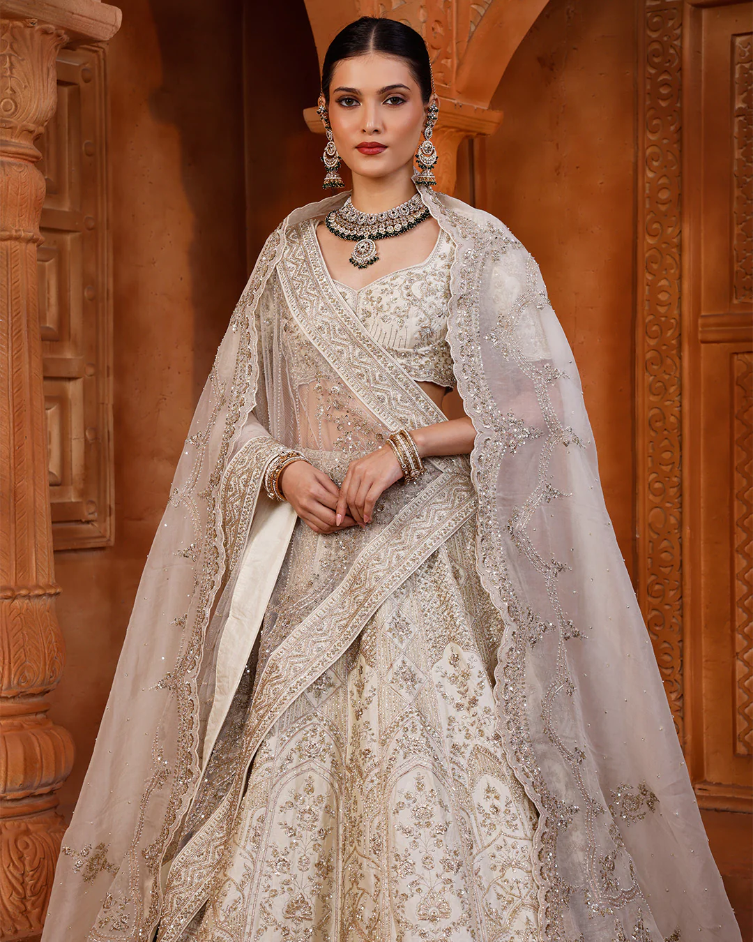 Angelic Ivory Pure Silk Bridal Lehenga - Image 3