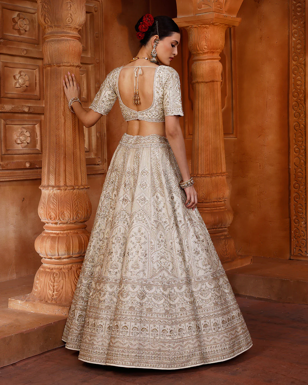Angelic Ivory Pure Silk Bridal Lehenga - Image 5