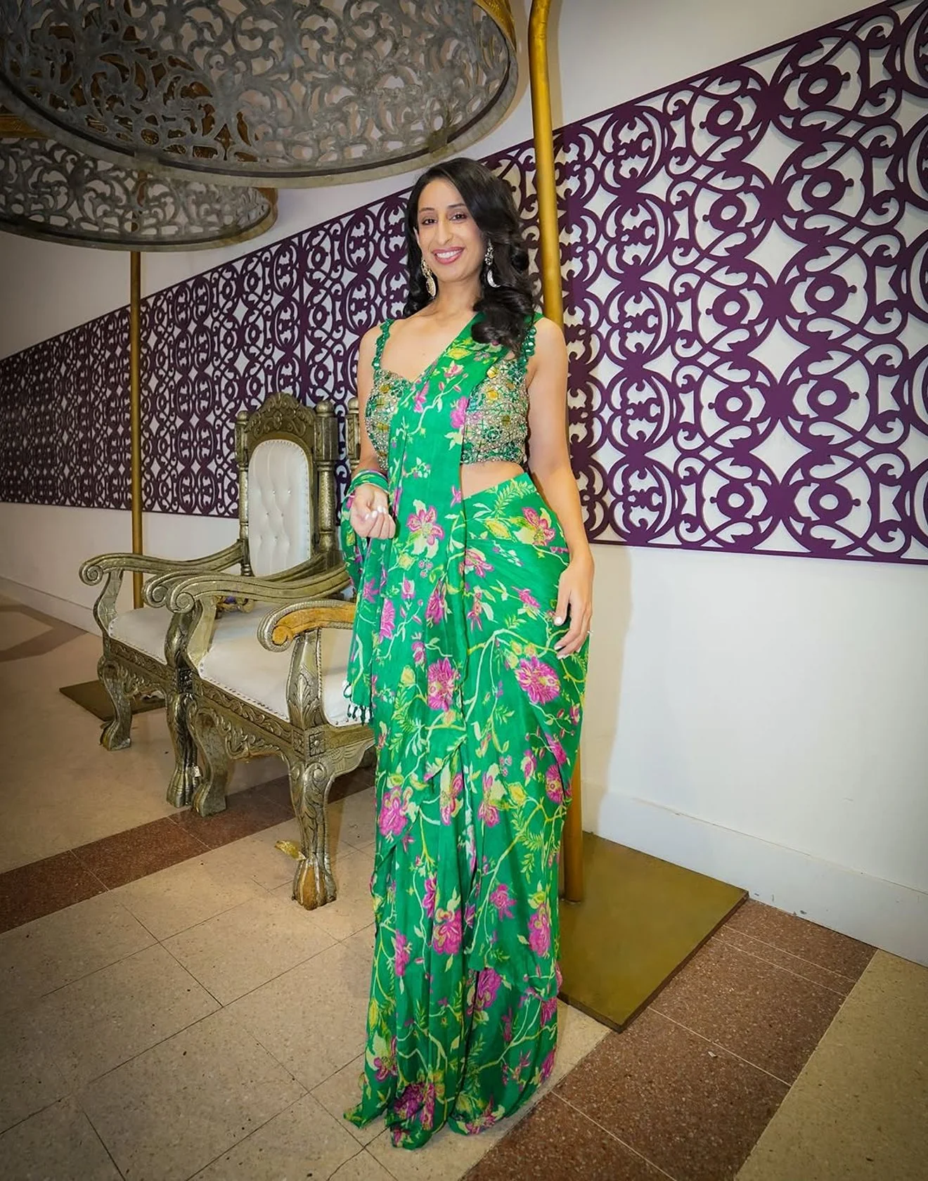 Anushka Arora x Roopkala Gardenia Green Pre-Stitched Saree with Embroidered Blouse
