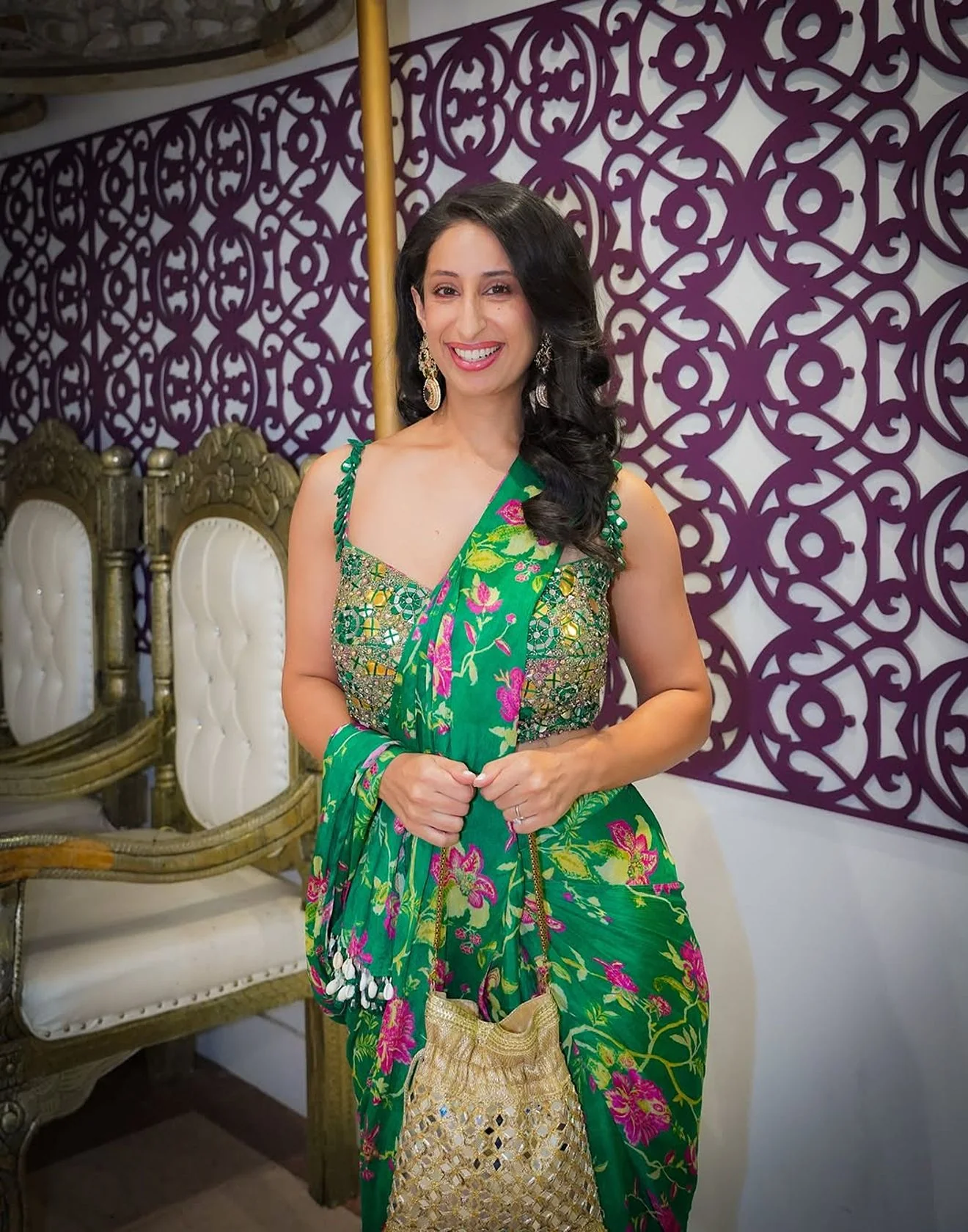Anushka Arora x Roopkala Gardenia Green Pre-Stitched Saree with Embroidered Blouse - Image 3