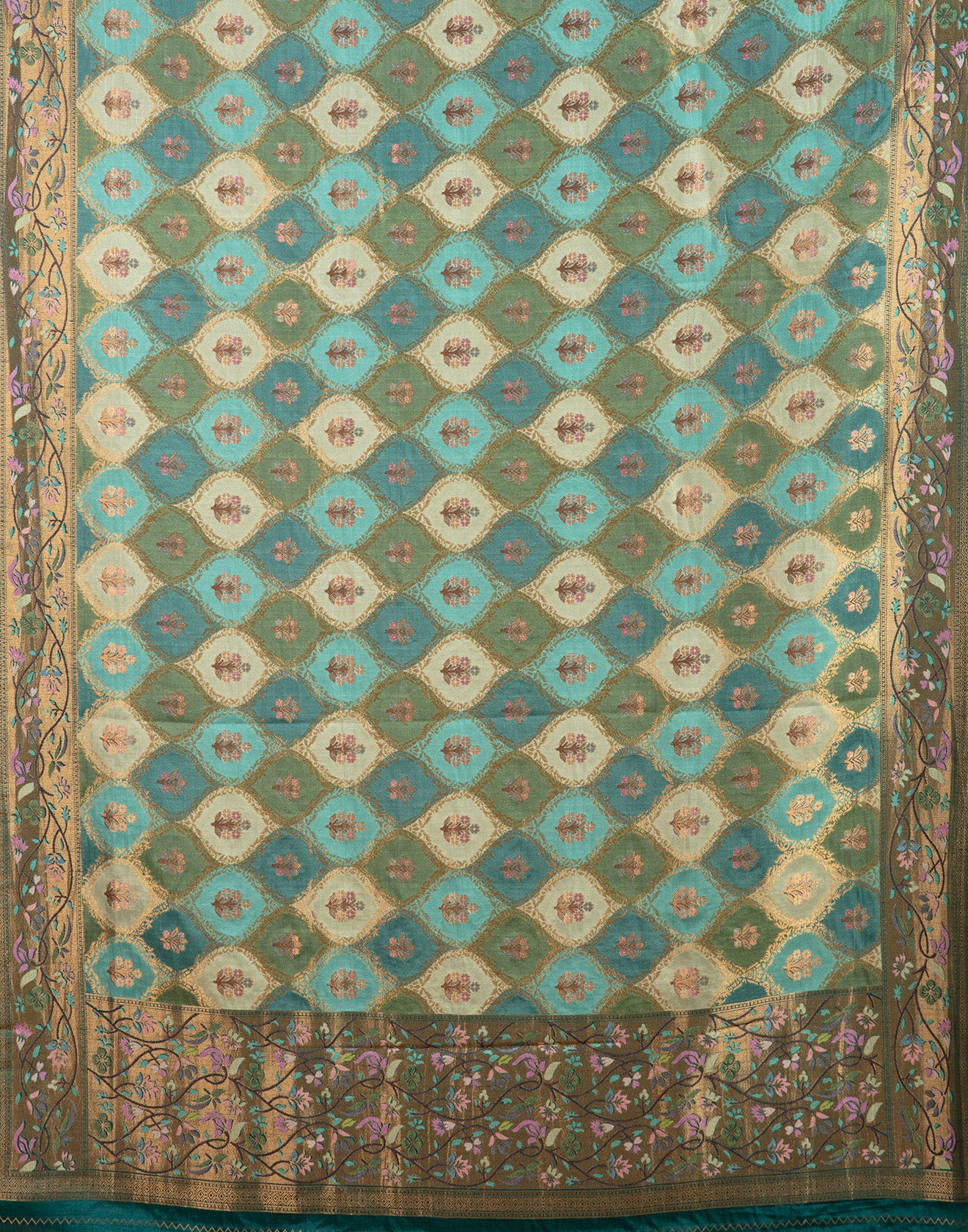 Aqua Green Woven Design Silk Unstitched Suit Set - Image 5