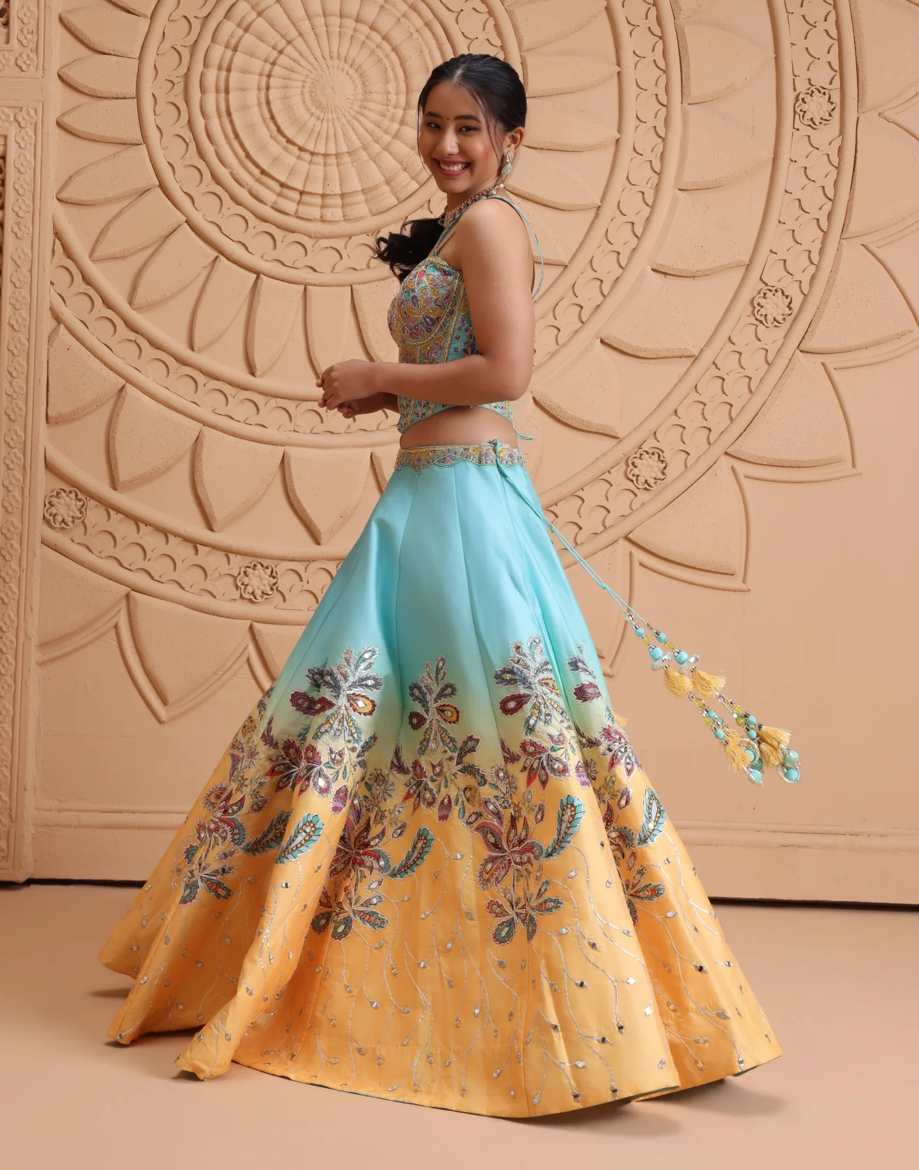Aqua Mirage Embellished Lehenga With Corset Blouse Set - Image 2
