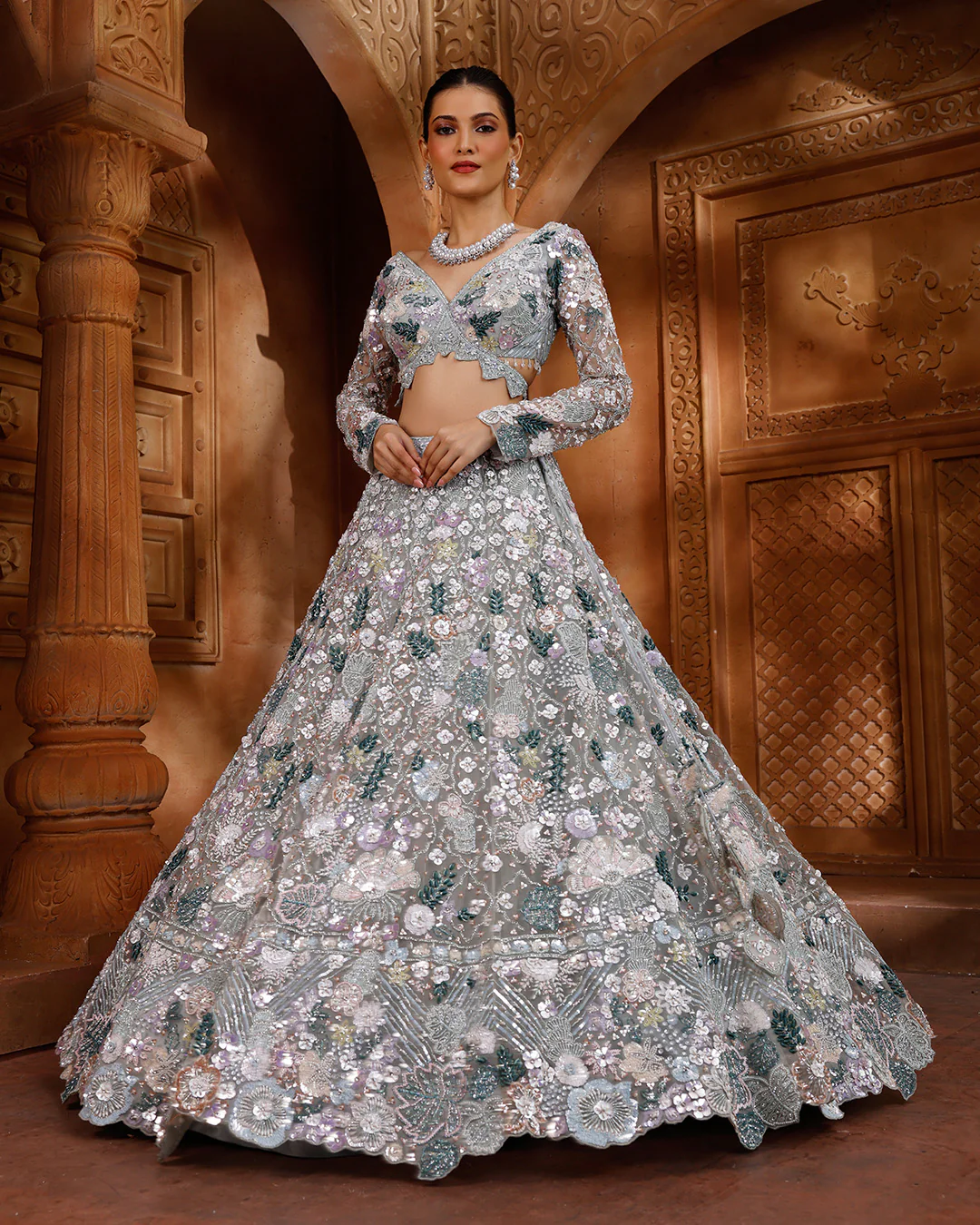 Aqua Pop Embellished Bridal Lehenga Set