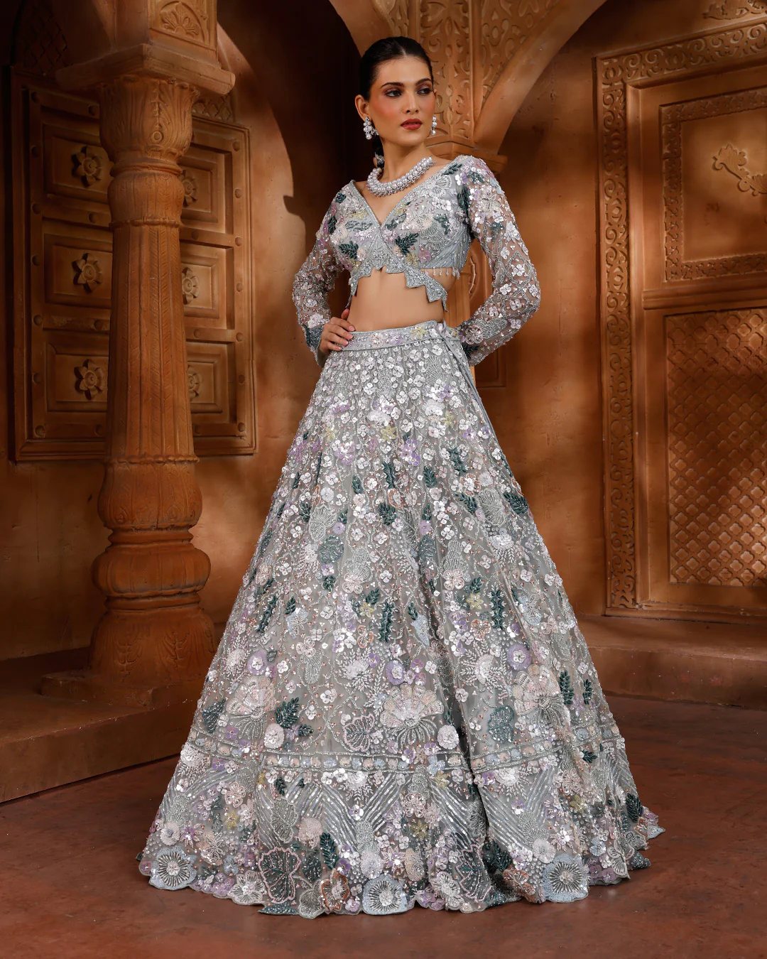 Aqua Pop Embellished Bridal Lehenga Set - Image 2
