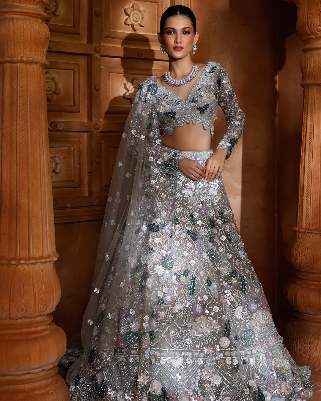 Aqua Pop Embellished Bridal Lehenga Set - Image 3