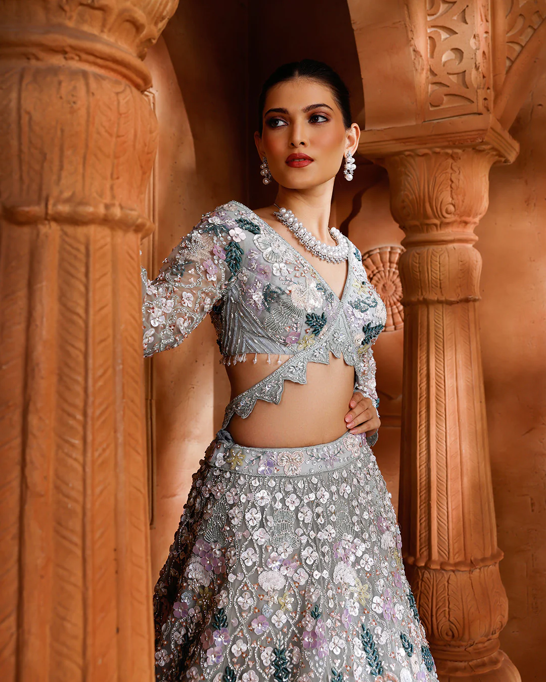 Aqua Pop Embellished Bridal Lehenga Set - Image 4