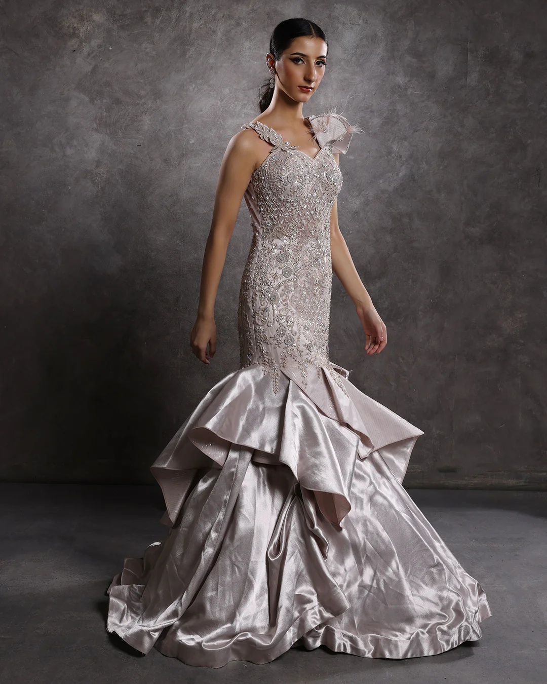 Ashnoor KaurXRoopkala Embellished Ruffle Layered Gown - Image 2