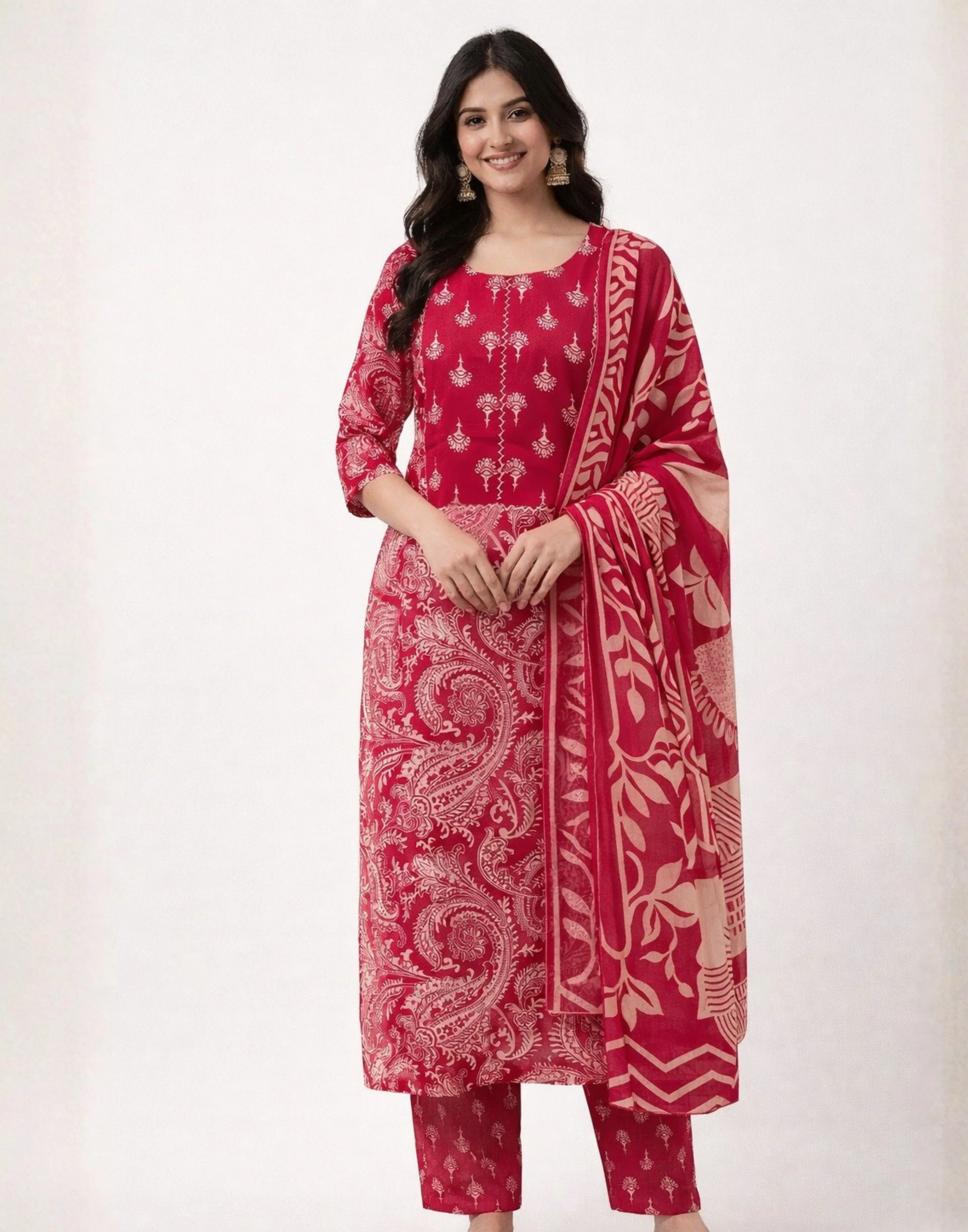 Berry Paisley Printed Cotton Workwear Kurta Set