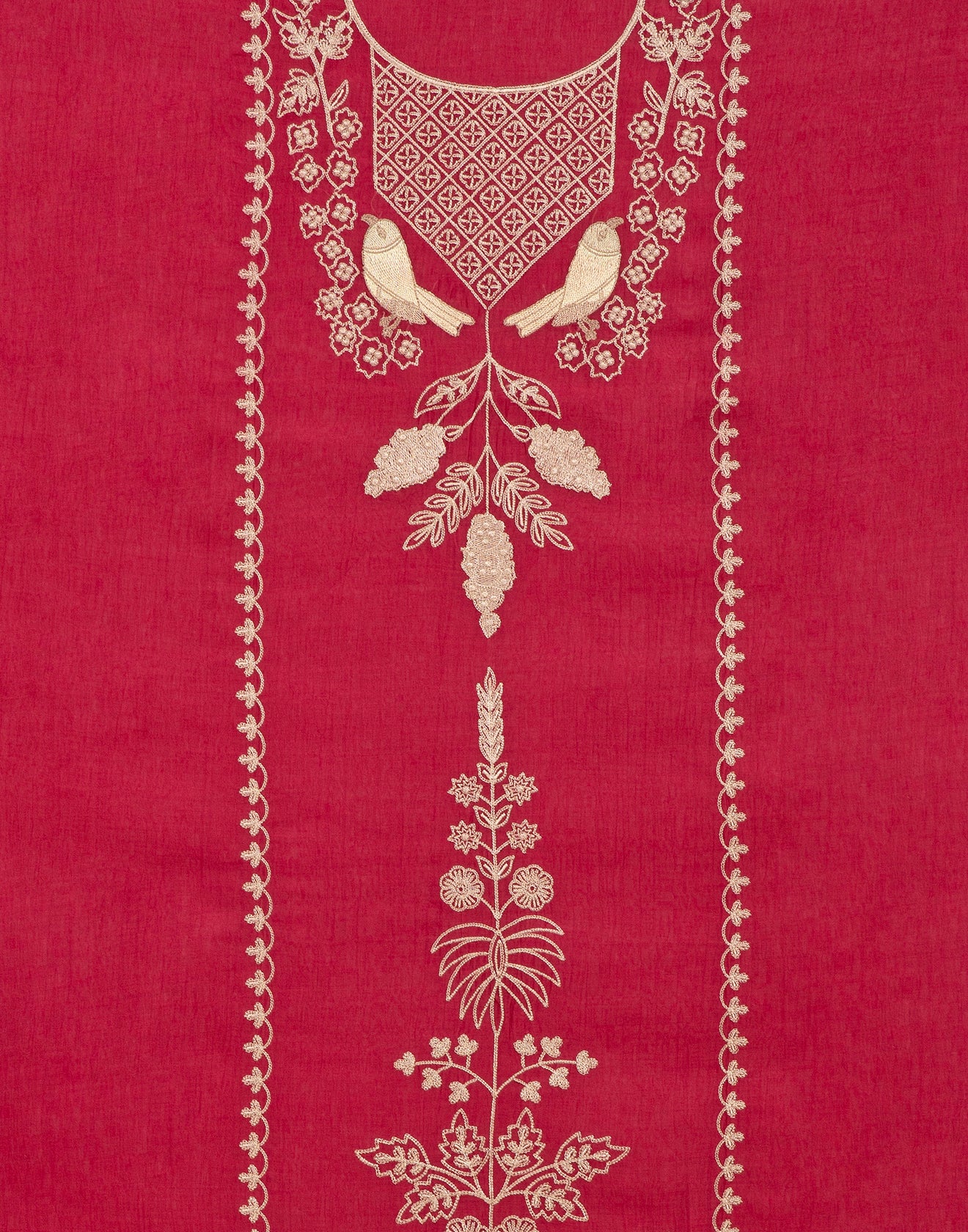Berry Pink With Fawn Thread Work Unstitched Suit Set - Image 3