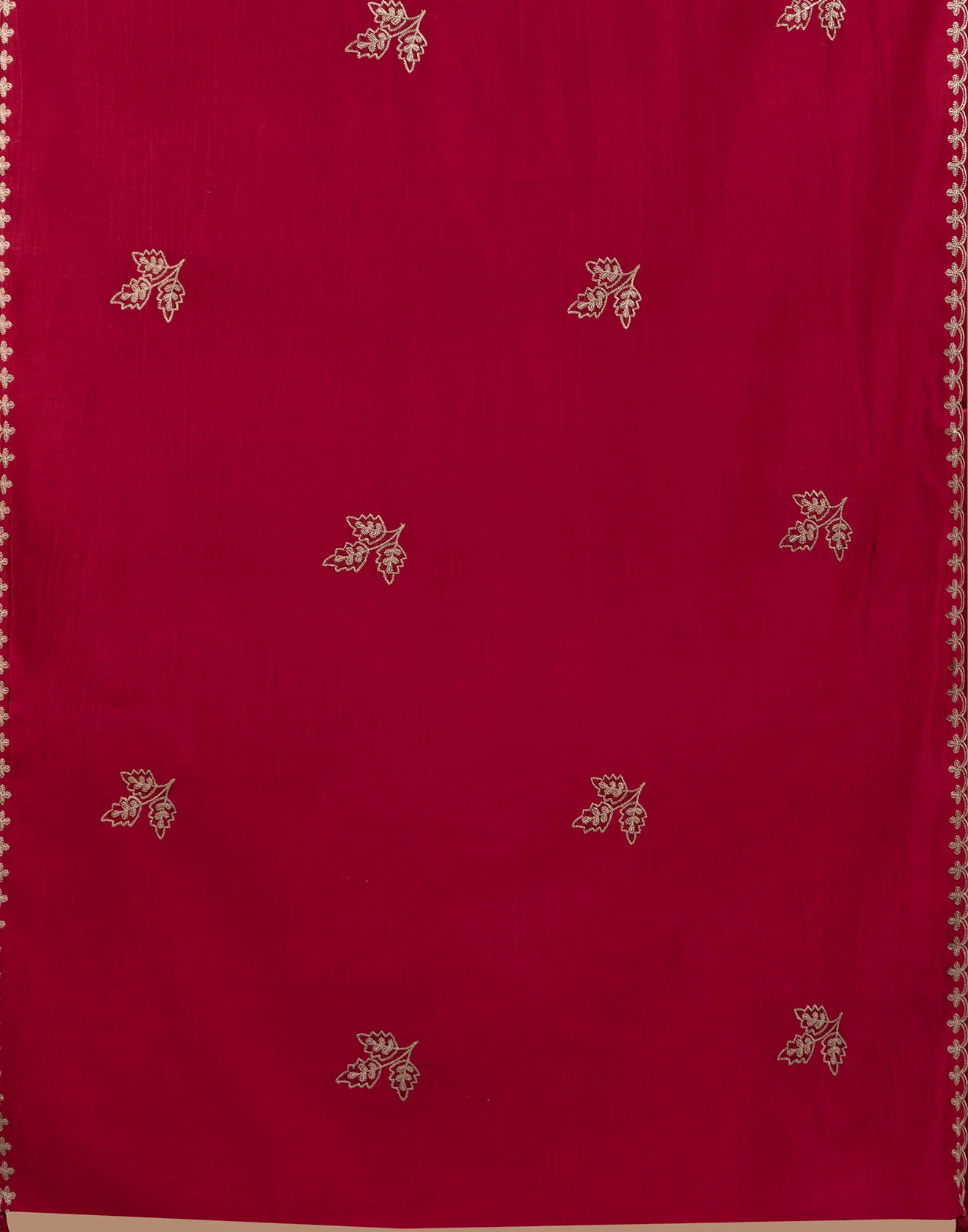Berry Pink With Fawn Thread Work Unstitched Suit Set - Image 5