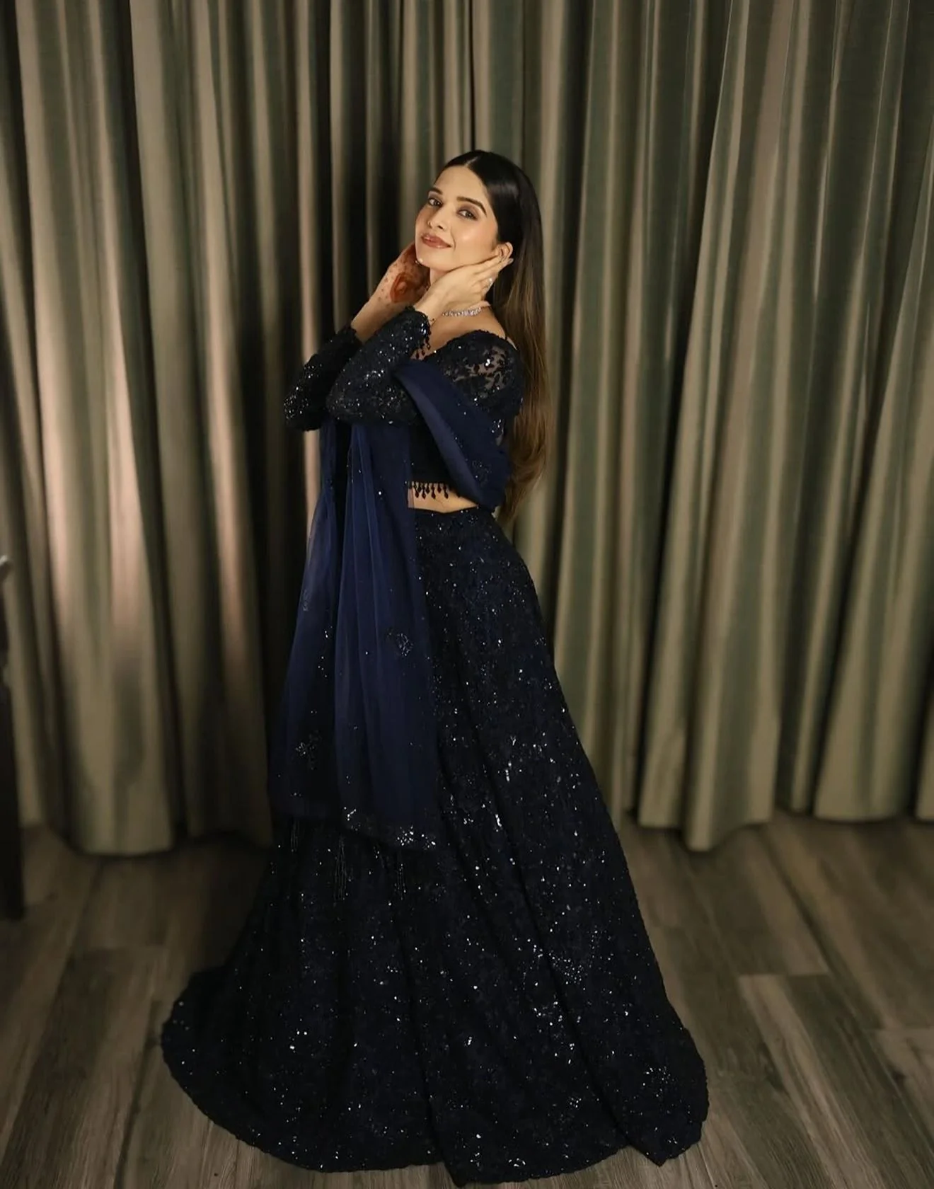 Bhavika Sharma X Roopkala Midnight Black Sequined Cocktail Lehenga - Image 2