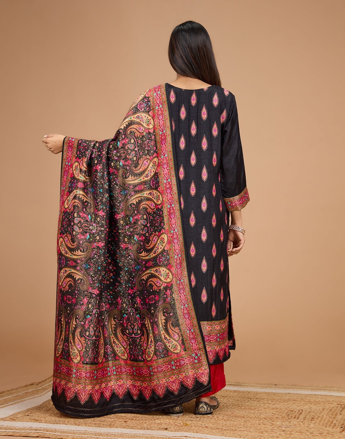 Black And Berry Hues Weave Blended Silk Unstitched Suit Set - Image 6