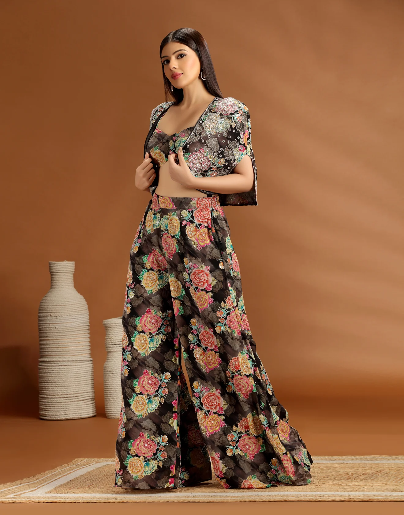 Black Gardenia Floral Printed Fusion Set - Image 4