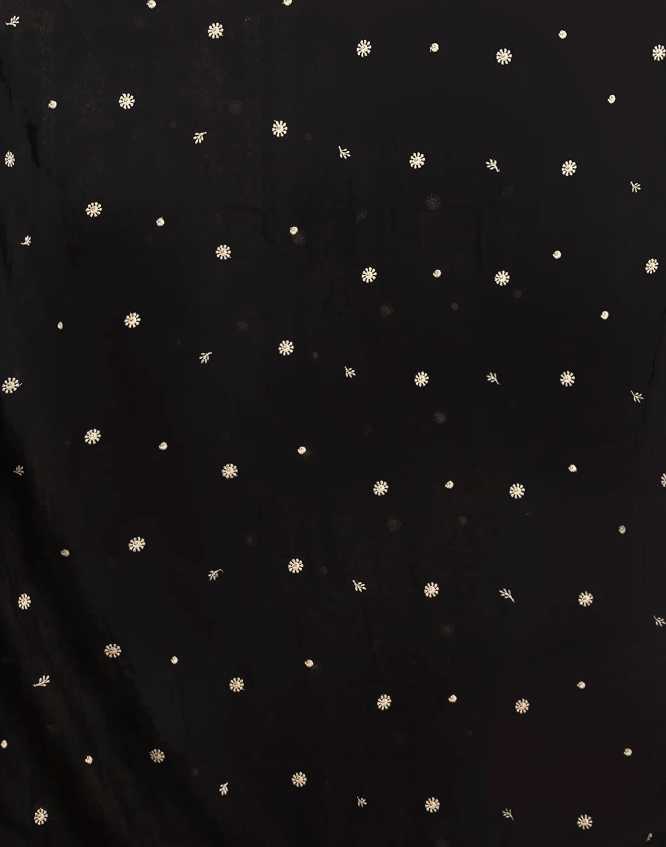 Black With Golden Beige Thread Embroidered Blended Silk Unstitched Suit Set - Image 5