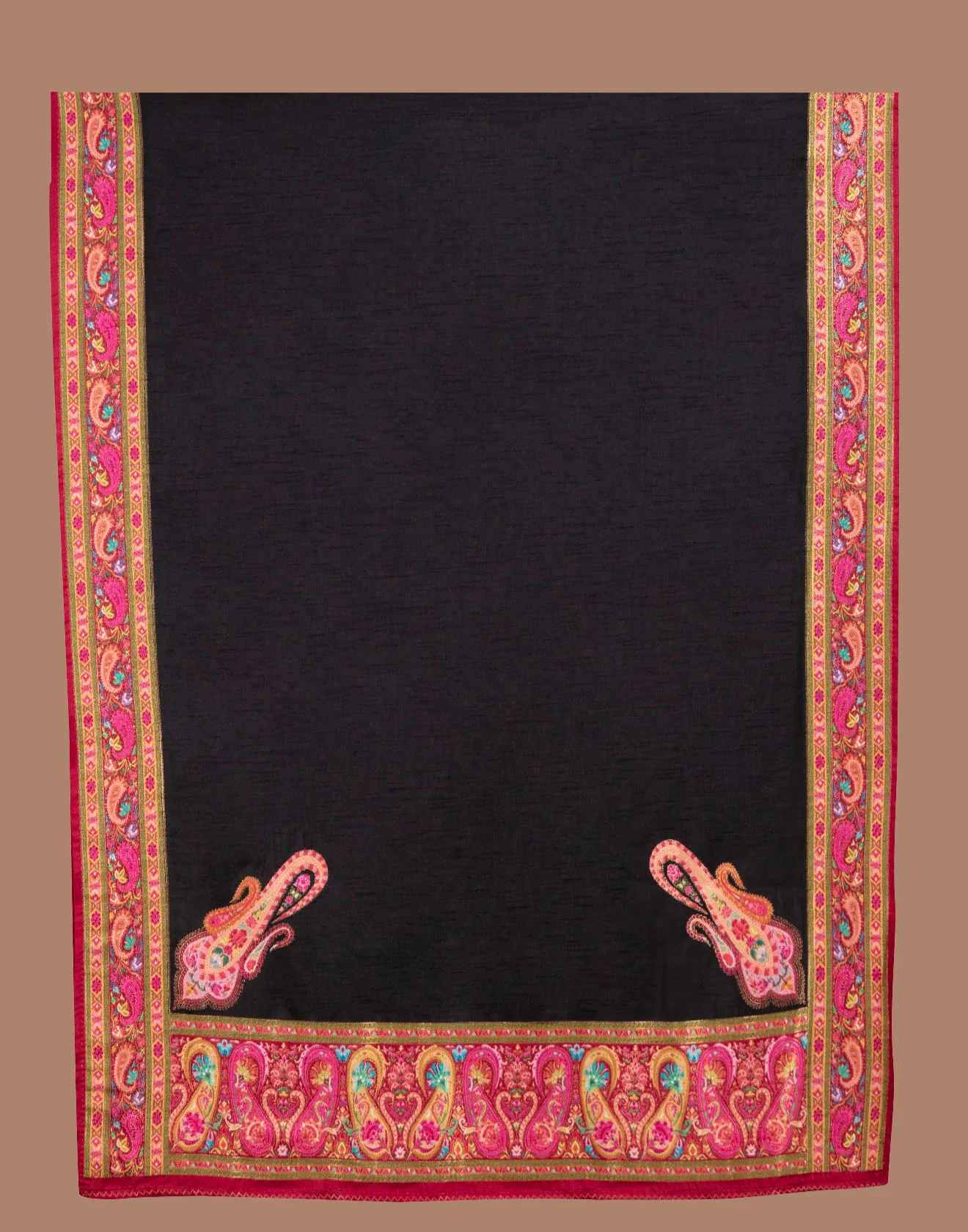Black With Multicolor Weave Blended Silk Unstitched Suit Set - Image 4