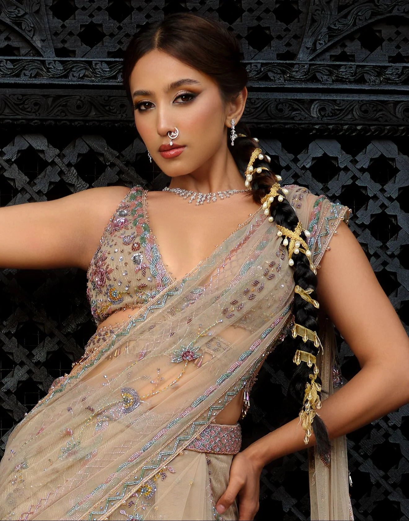 Blazé Copper Embellished Layered Cocktail Stitched Saree - Image 2