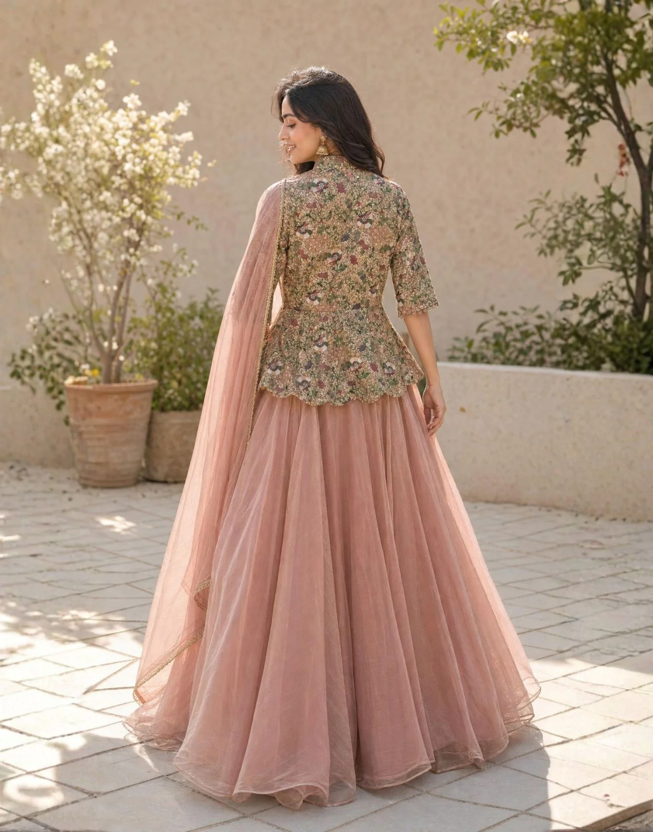 Blush Bloom Thread Embroidered Tissue Peplum Suit Set - Image 2