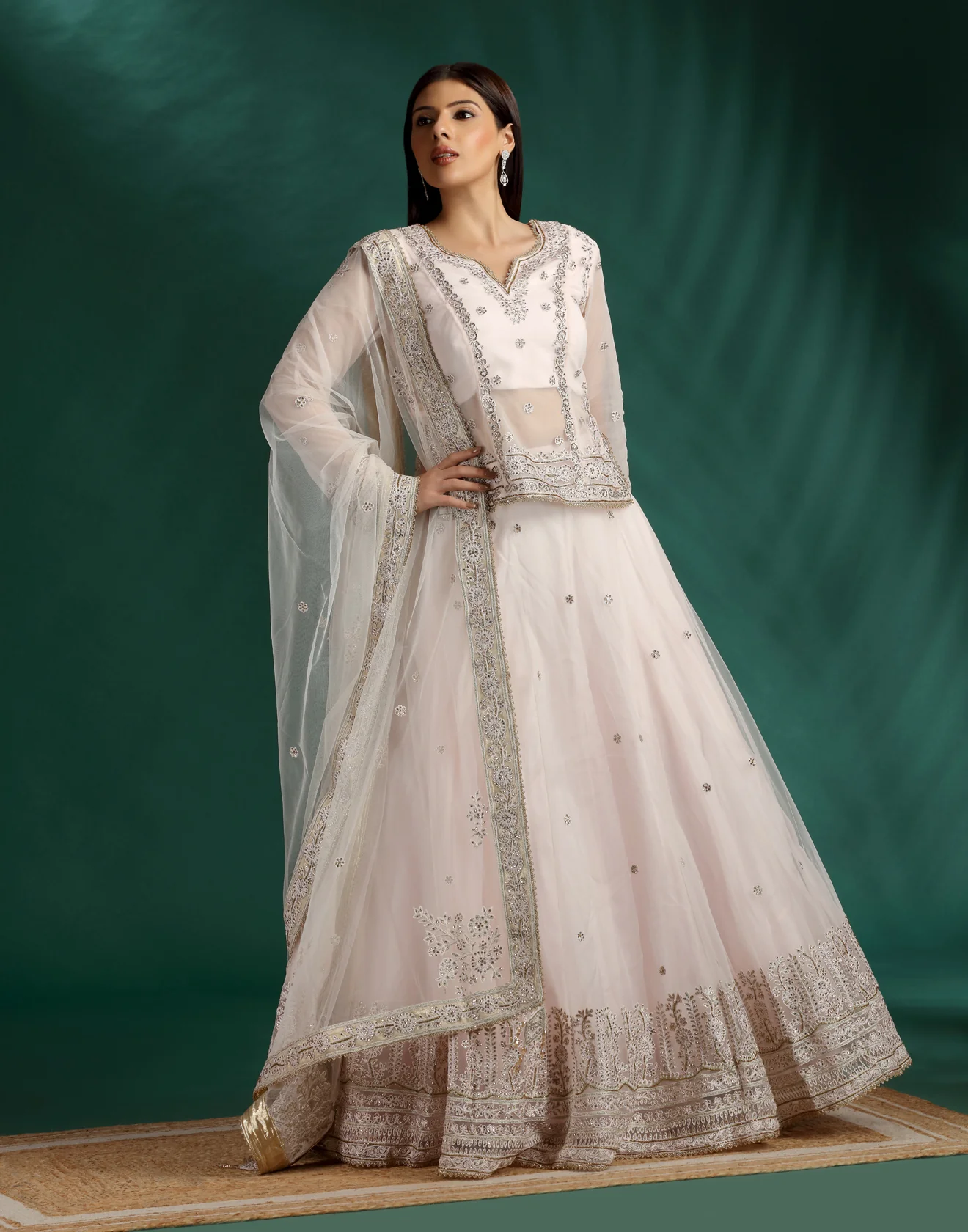 Blush Pink Aari Thread Work Lehenga With A Long Choli Set - Image 2