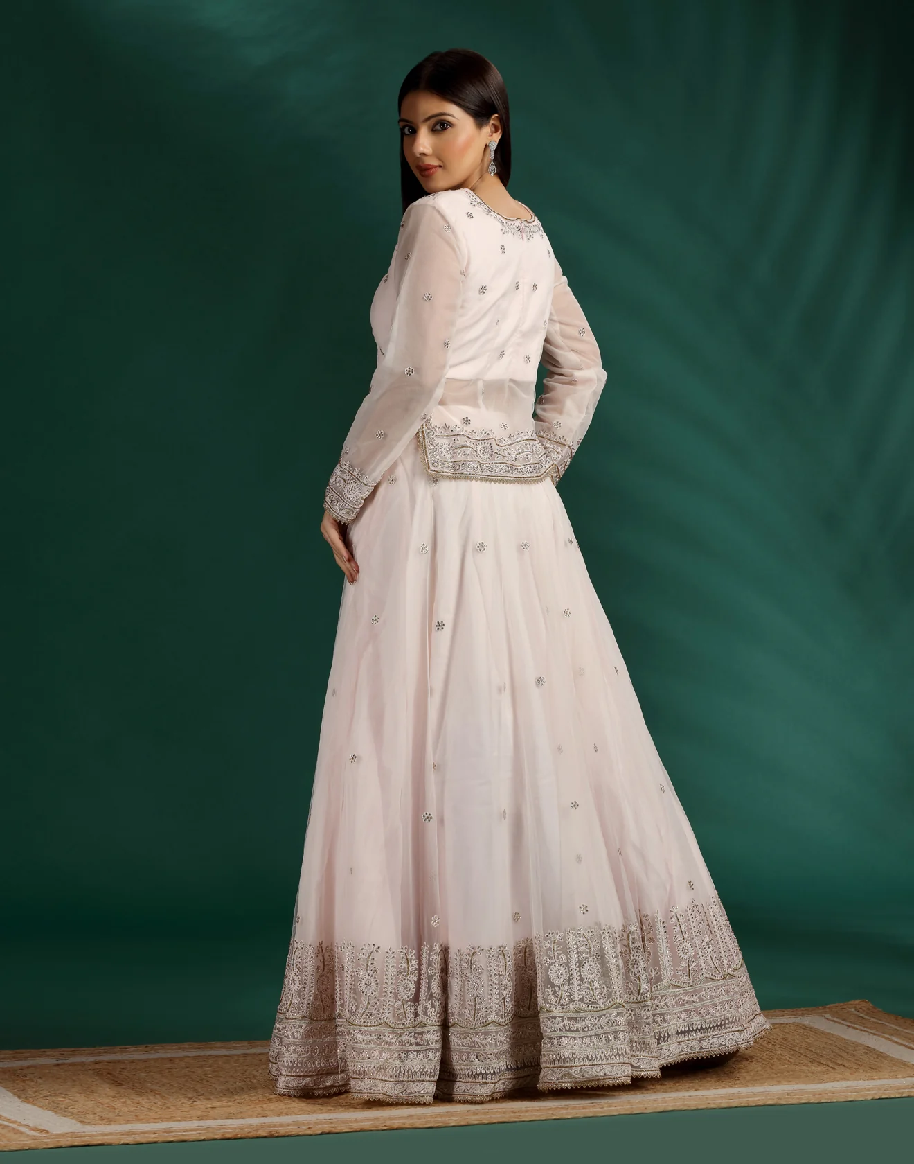Blush Pink Aari Thread Work Lehenga With A Long Choli Set - Image 5