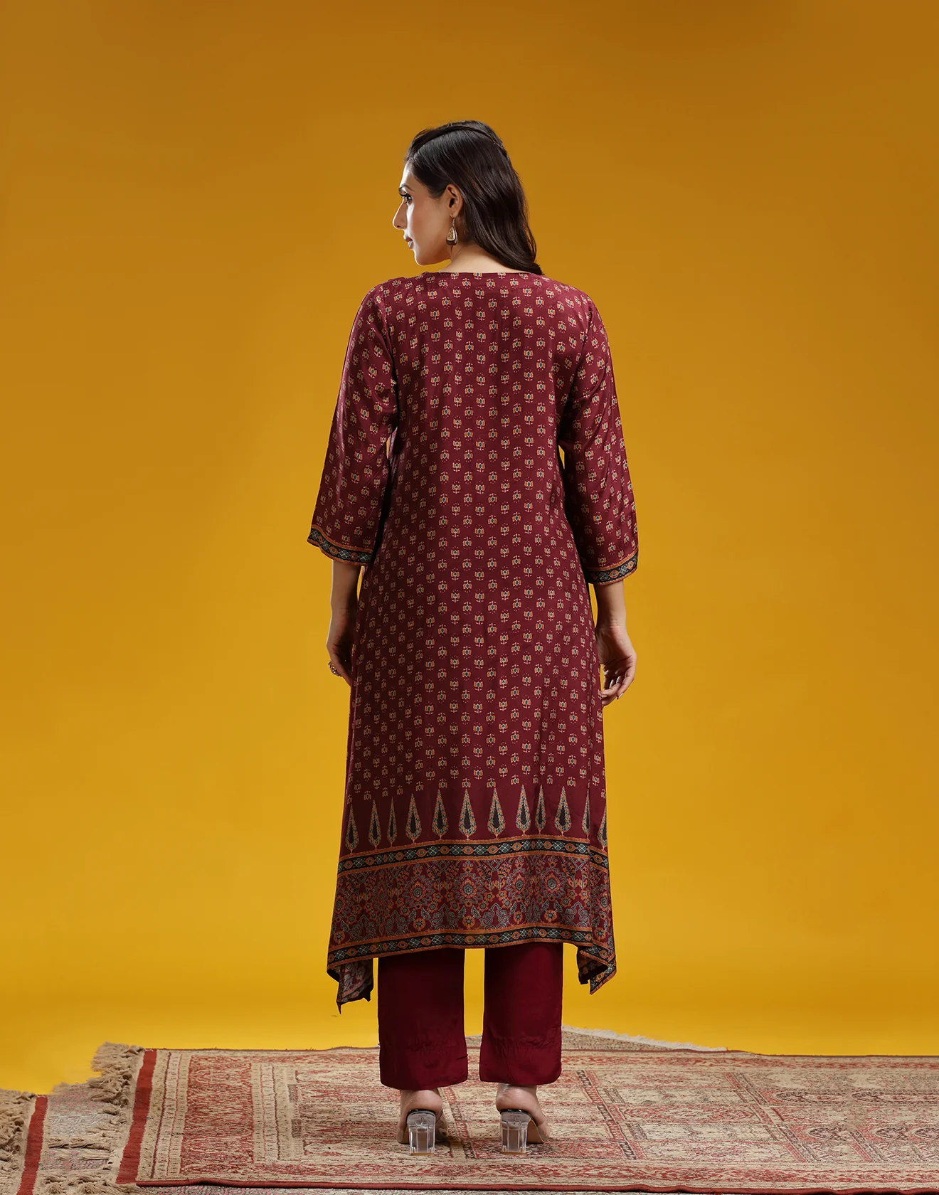 Brick Red Ethnic Printed Classic Kurta Set - Image 5