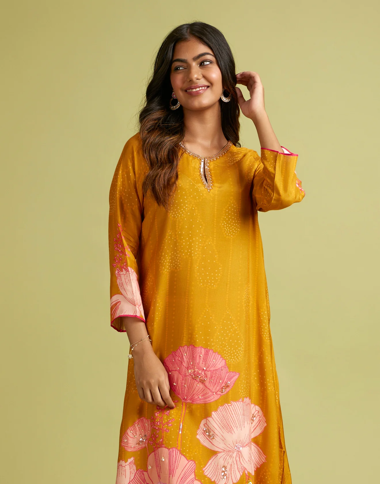 Burnt Ochre Yellow Bandhej Printed Kurta Set - Image 3