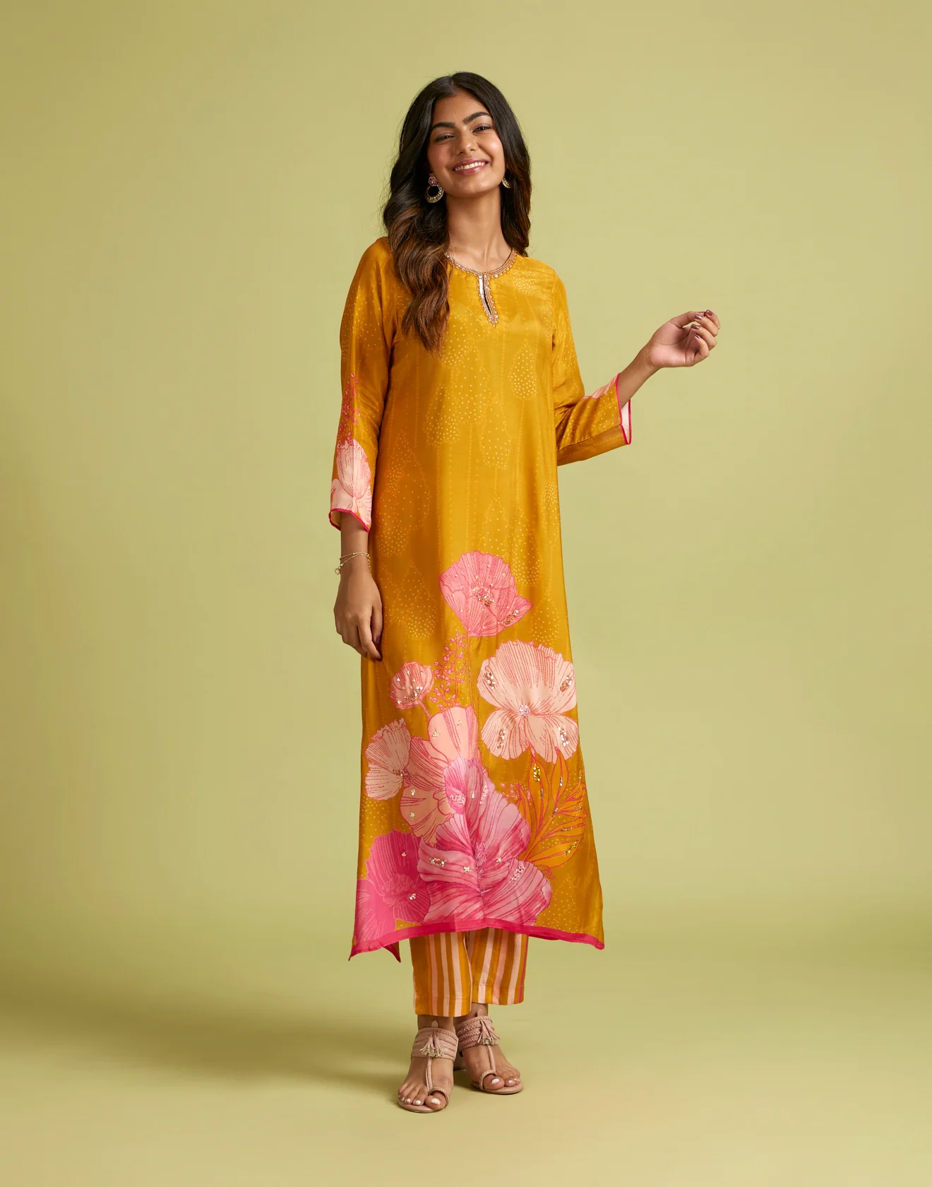 Burnt Ochre Yellow Bandhej Printed Kurta Set - Image 4