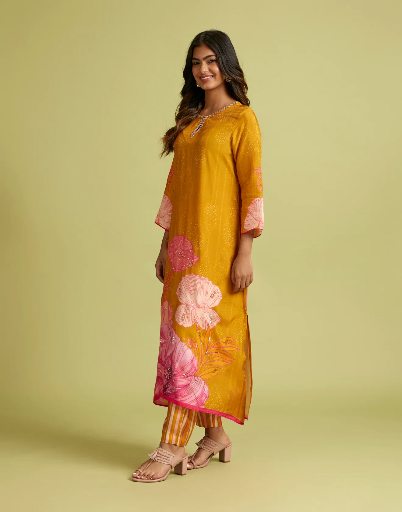 Burnt Ochre Yellow Bandhej Printed Kurta Set - Image 5