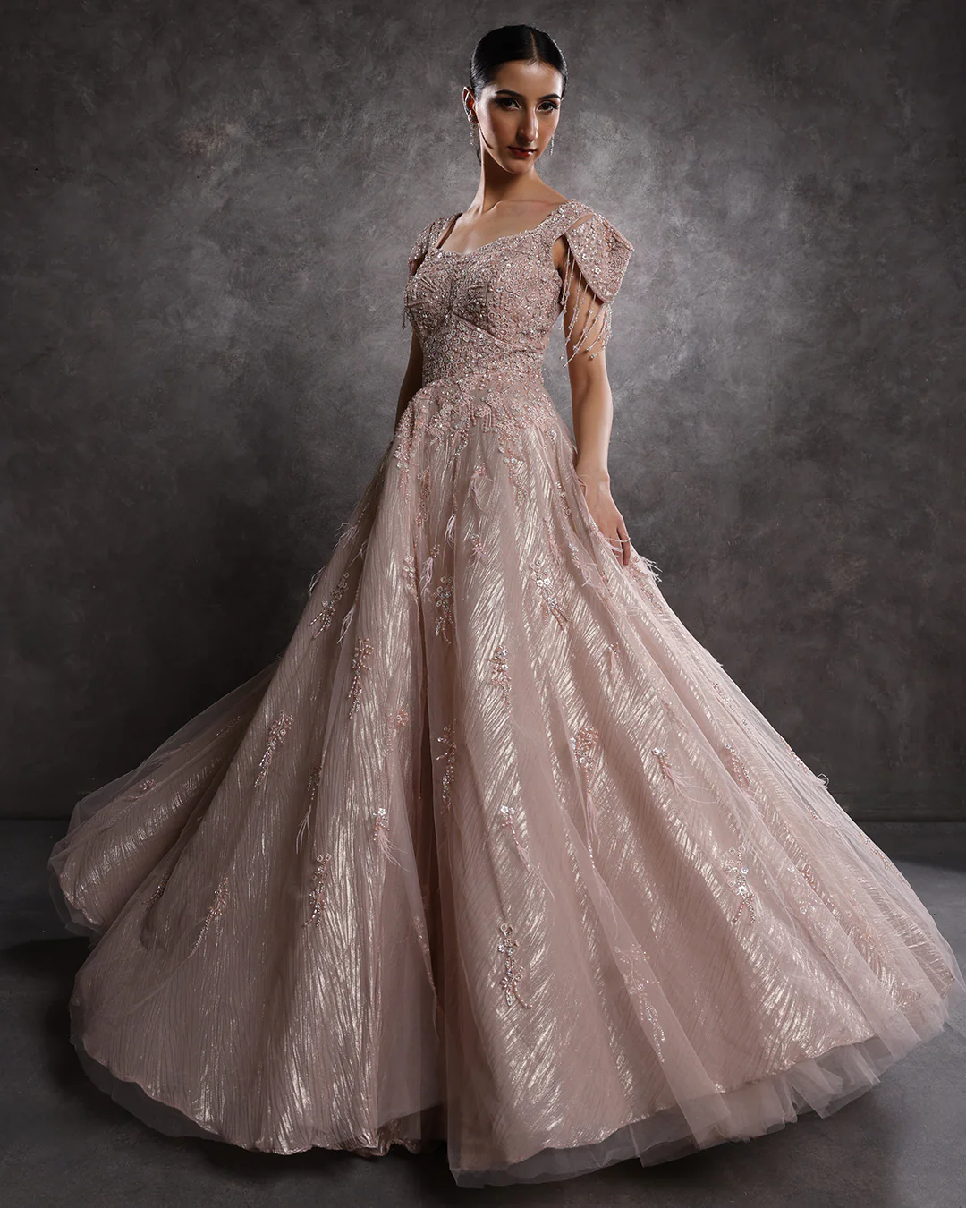 Caramel Sheen Embellished Bridal Gown - Image 2