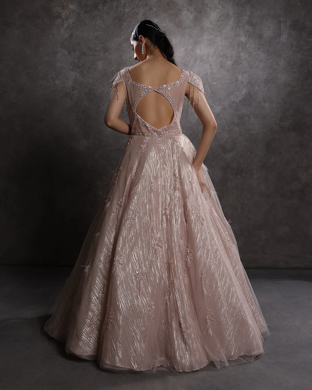 Caramel Sheen Embellished Bridal Gown - Image 4