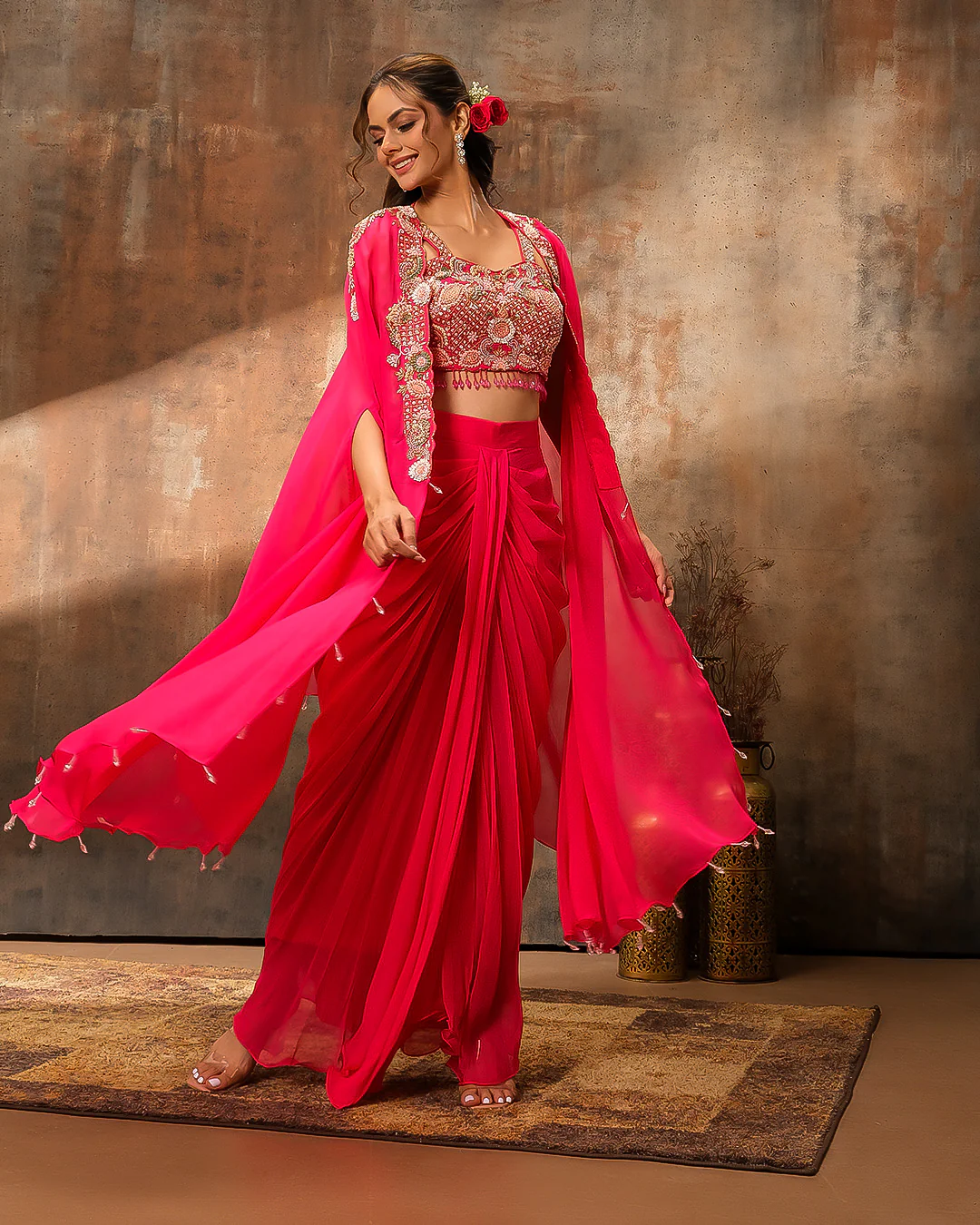 Carnation Rani Embellished Bustier With Jacket & Pleated Skirt - Image 2