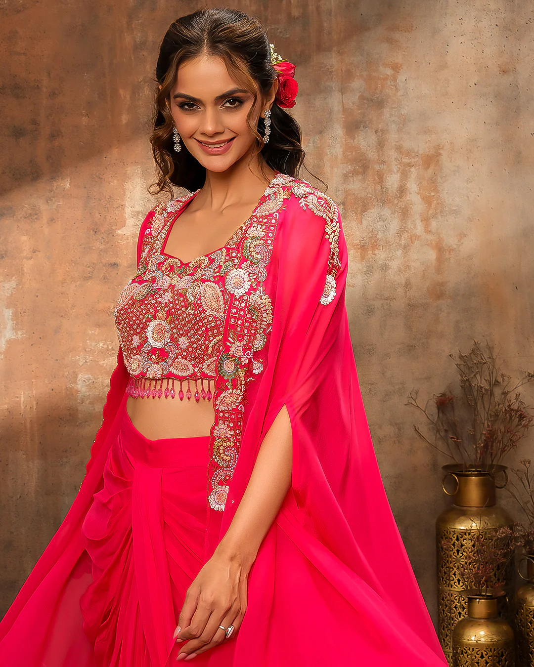 Carnation Rani Embellished Bustier With Jacket & Pleated Skirt - Image 5