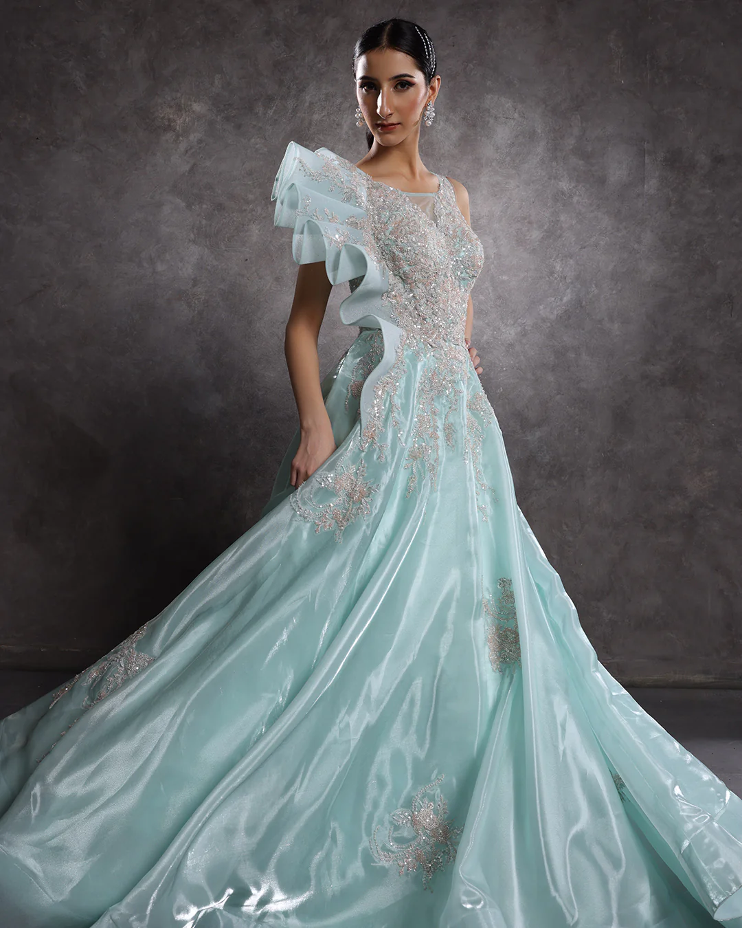 Celestial Sea Embellished Tissue Organza Bridal Gown - Image 2