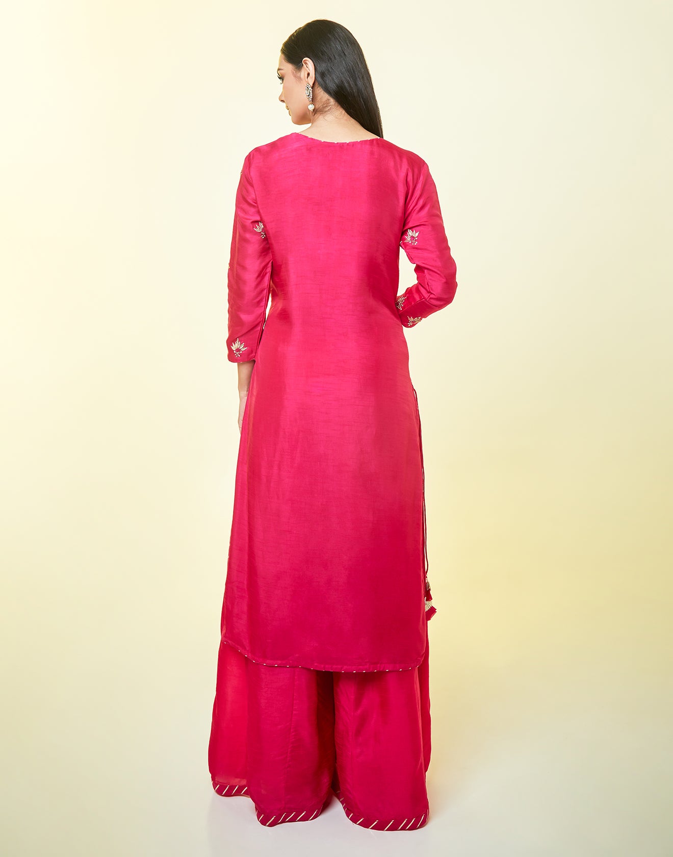 Cerise Pink Embellished Palazzo Suit Set - Image 5