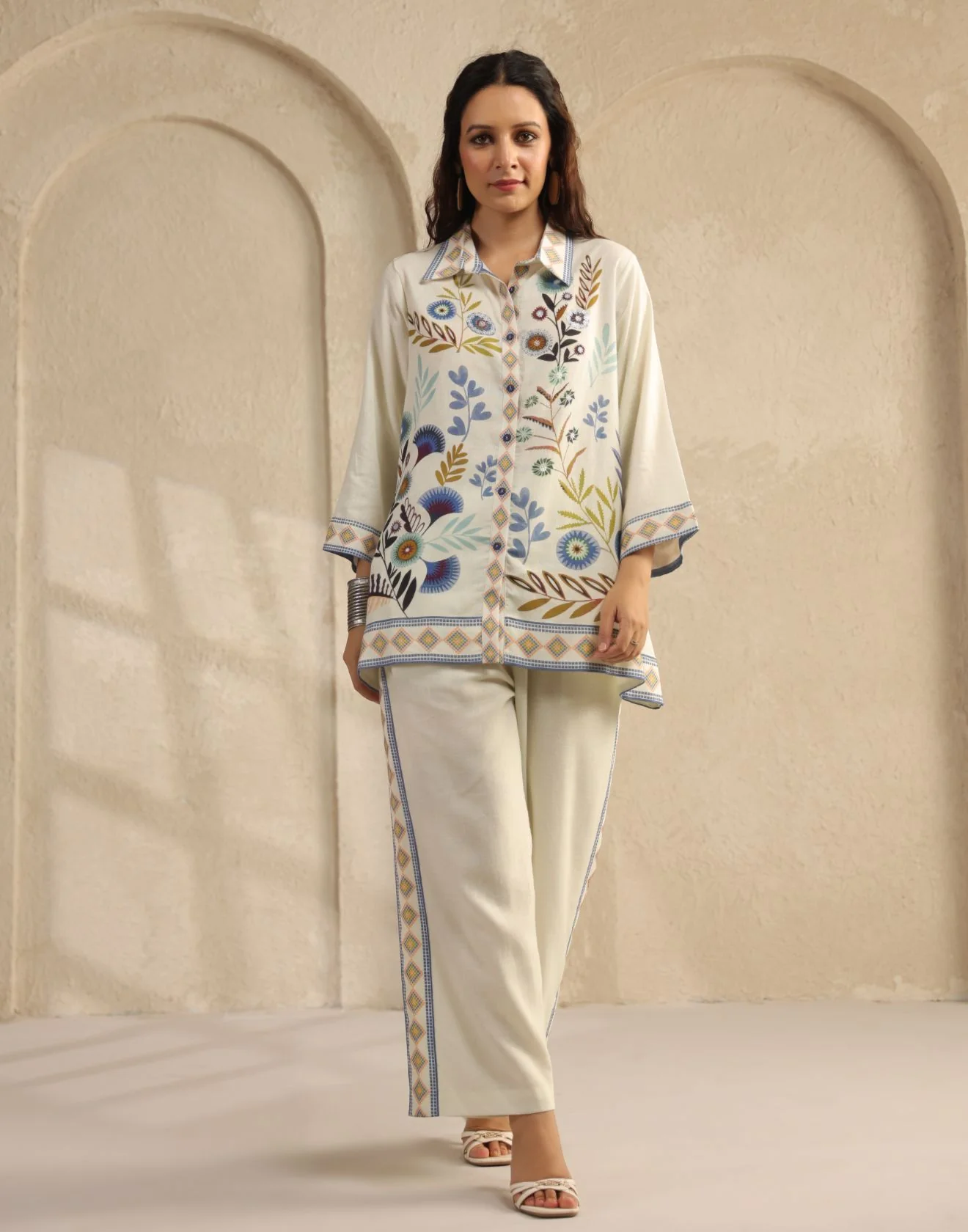 Chalk White Printed Linen Co-Ord Set