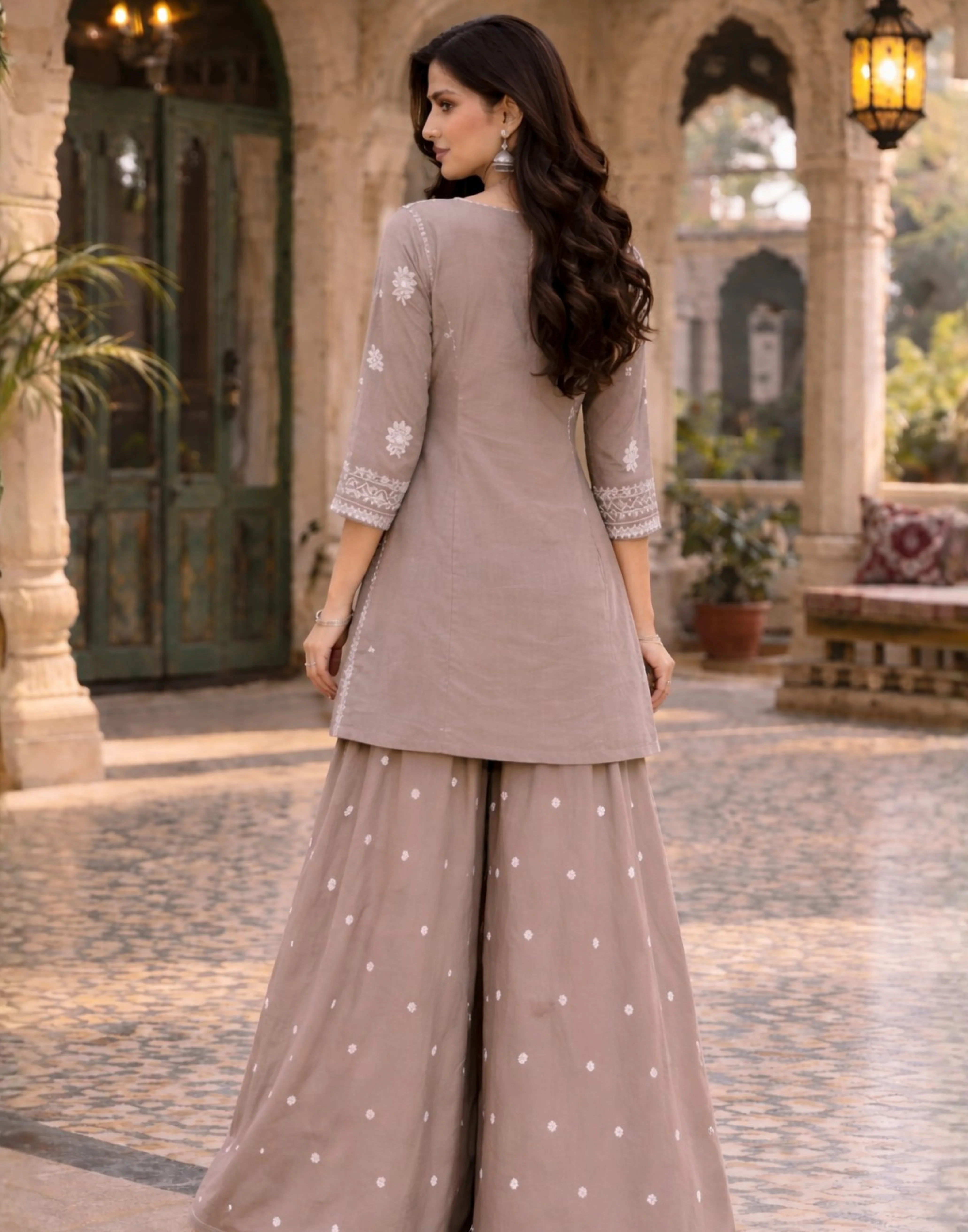 Charm Of Chikankaari Blended Chanderi Sharara Kurta Set - Image 2