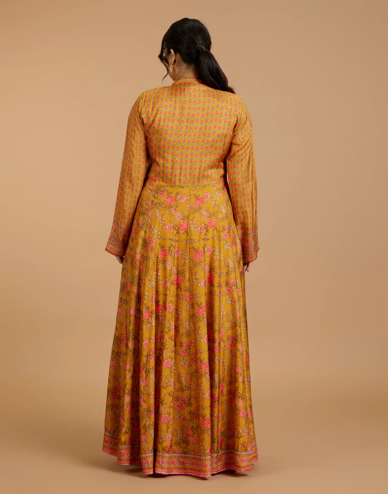 Cheerful Golden-Yellow Printed Flared Kurti With Hand Embroidered Yoke - Image 6