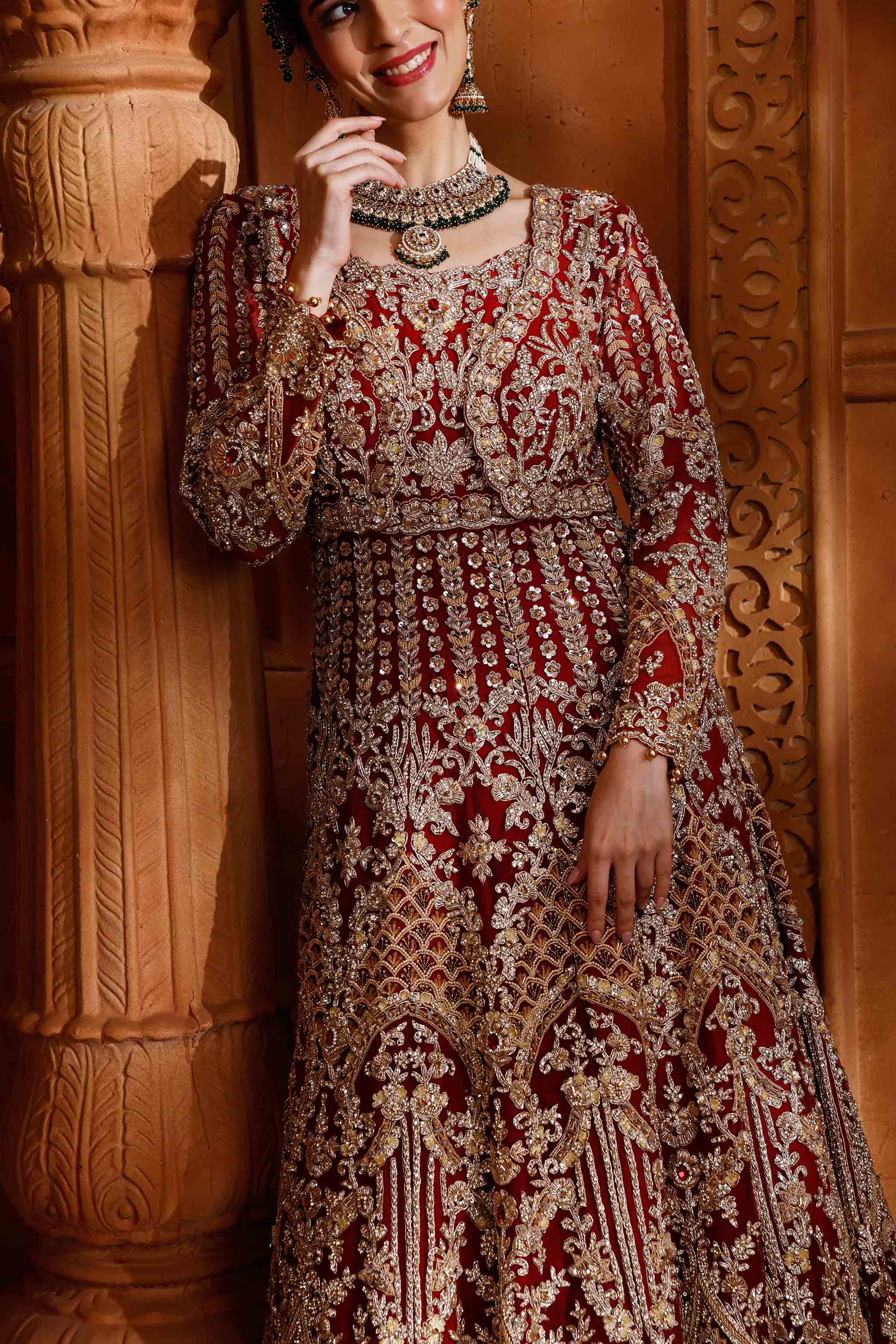 Cherrywood Maroon Embroidered Bridal Farshi Set - Image 2