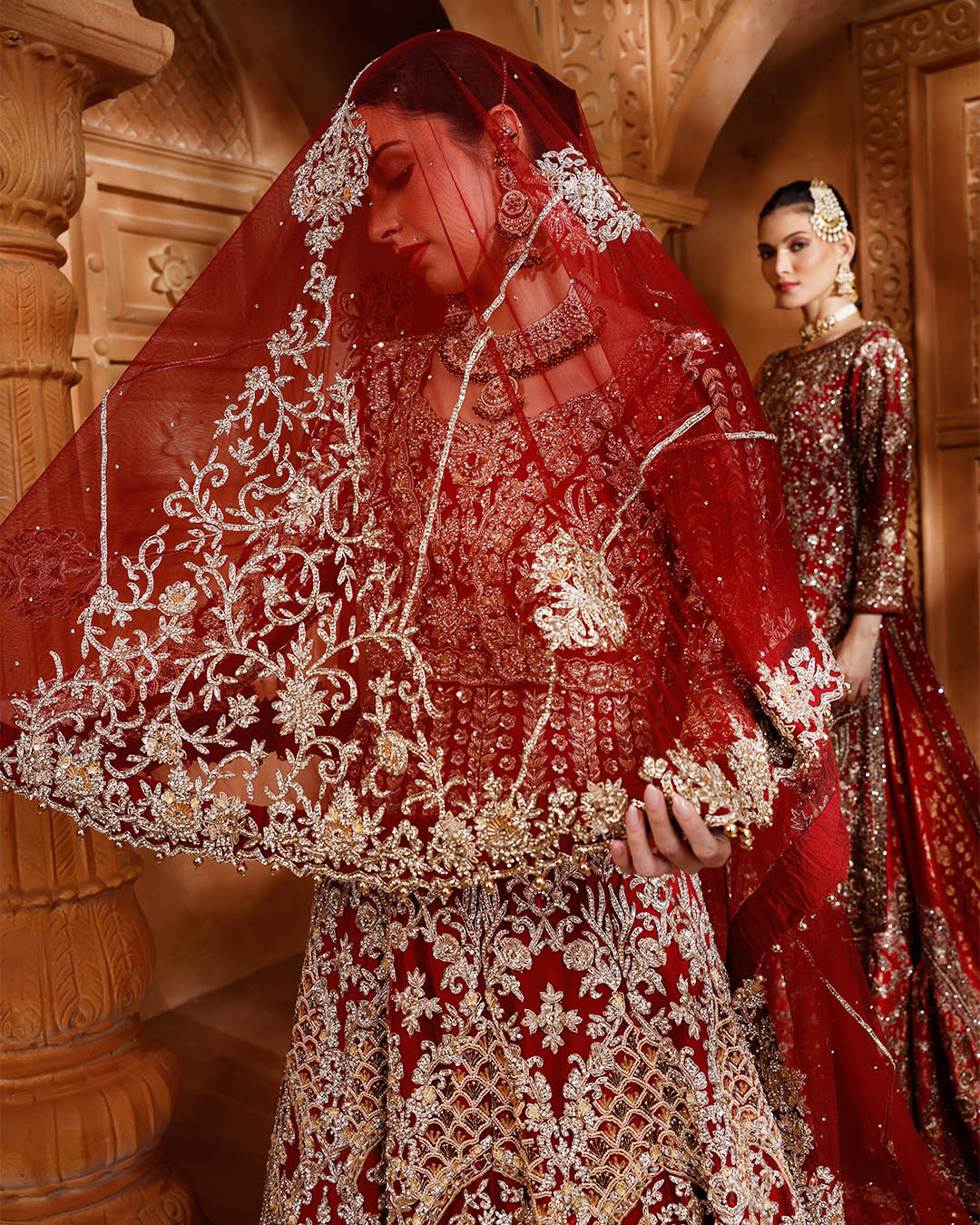 Cherrywood Maroon Embroidered Bridal Farshi Set - Image 3