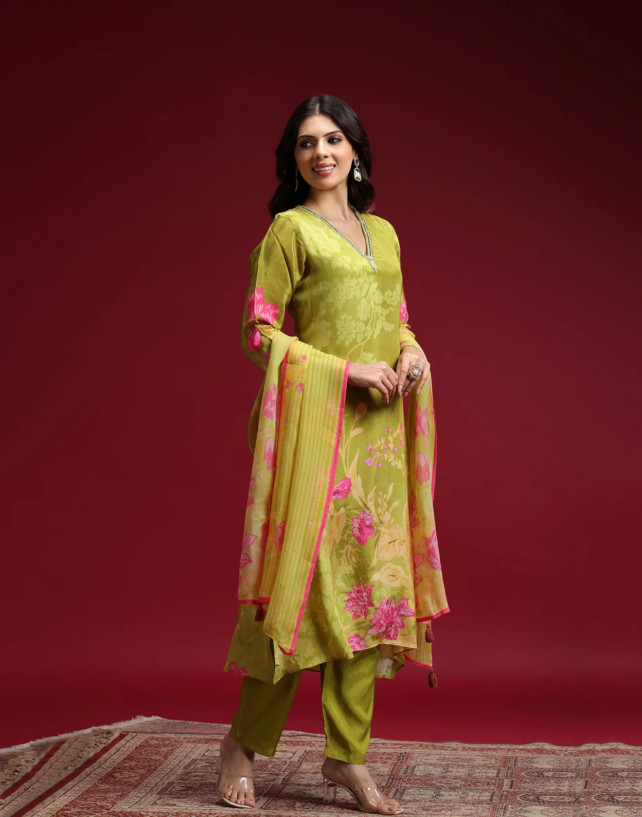 Citron Pea Printed Kurta Set - Image 3