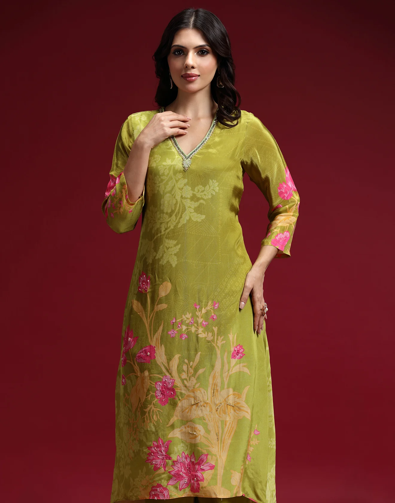 Citron Pea Printed Kurta Set - Image 4
