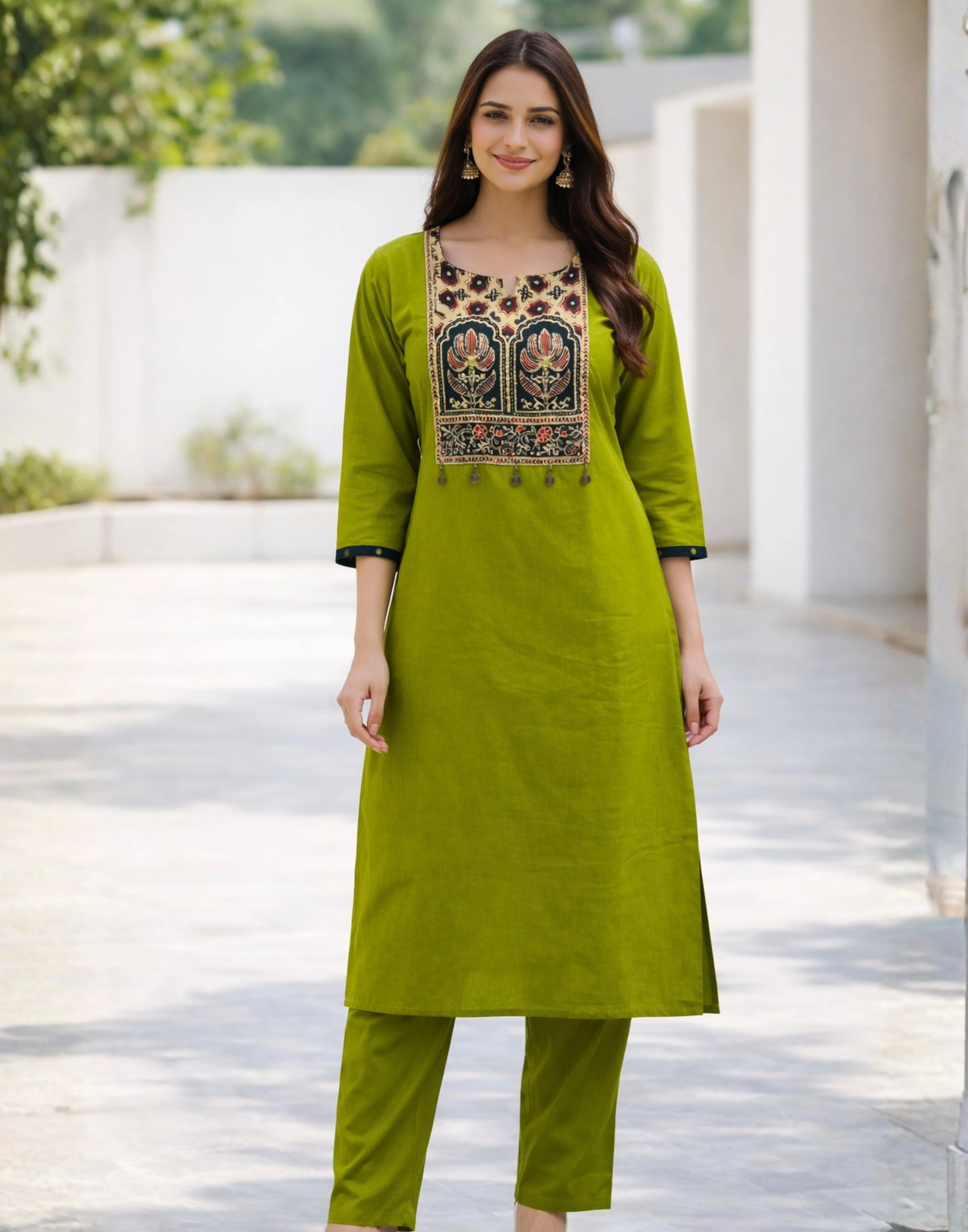 Citrus Splash Straight Fit Cotton Kurta With Pant & Printed Dupatta Set - Image 2