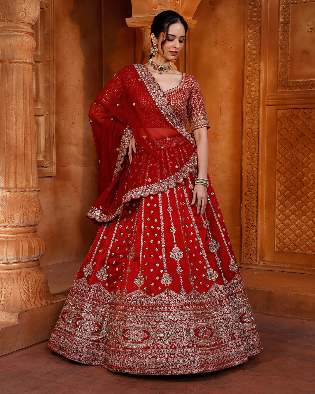 Claret Embrace Pure Silk Bridal Lehenga Set With Unstitched Blouse Fabric